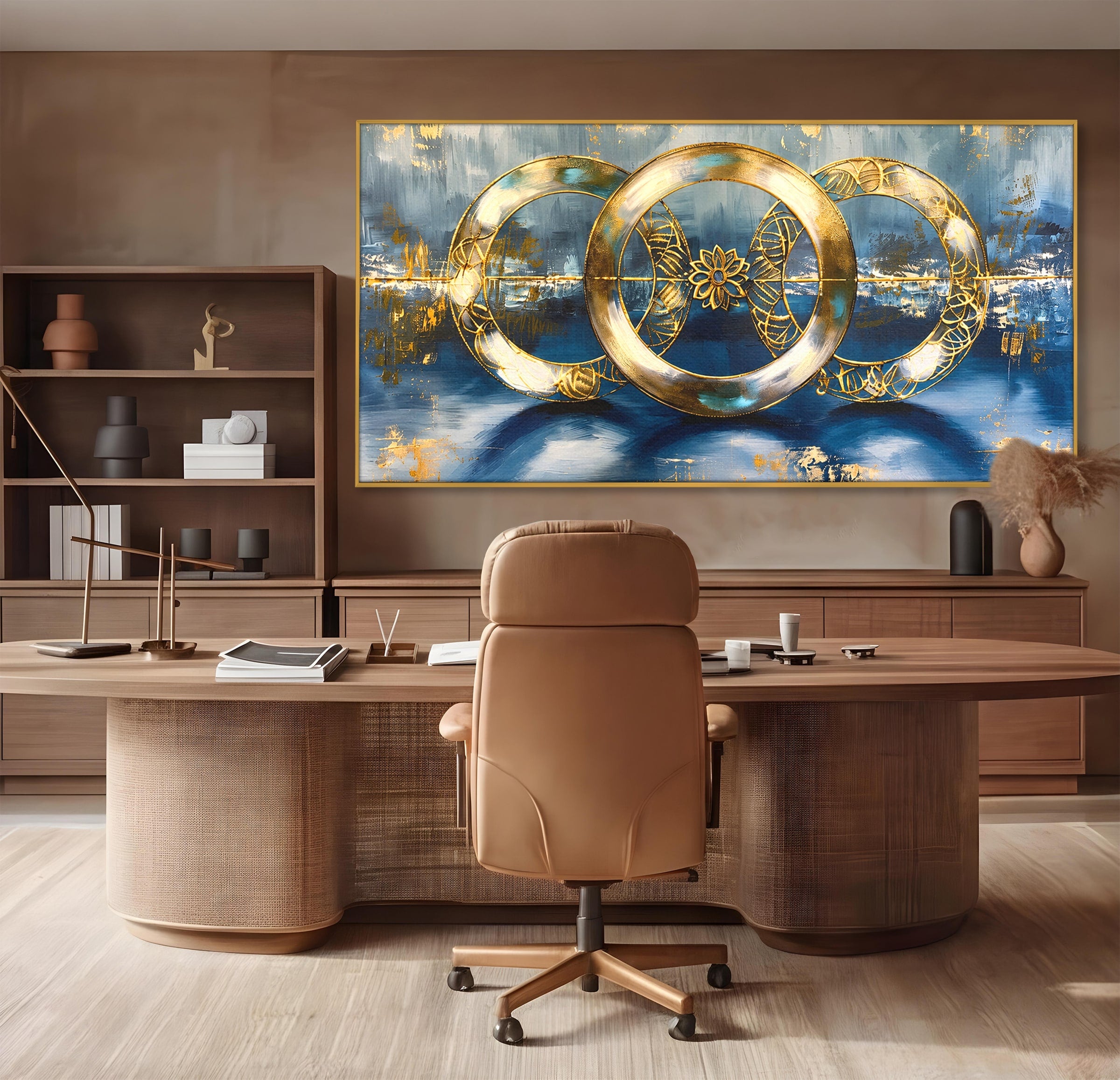 Tablou Canvas Premium LuxCanva® C1399, Cercuri Aurii Abstracte, Abstract, Cercuri, Auriu, Modern, Living, Culori Vibrante