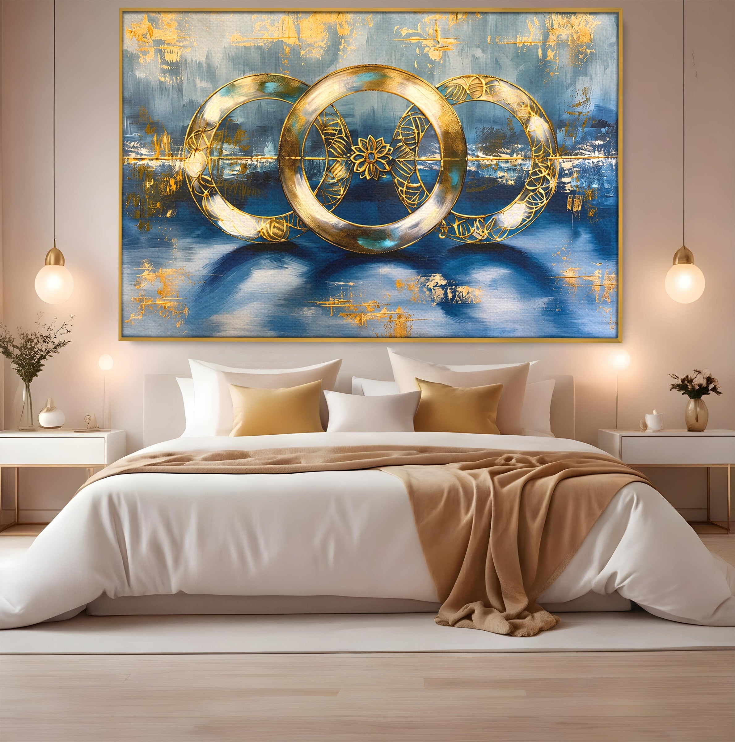 Tablou Canvas Premium LuxCanva® C1399, Cercuri Aurii Abstracte, Abstract, Cercuri, Auriu, Modern, Living, Culori Vibrante