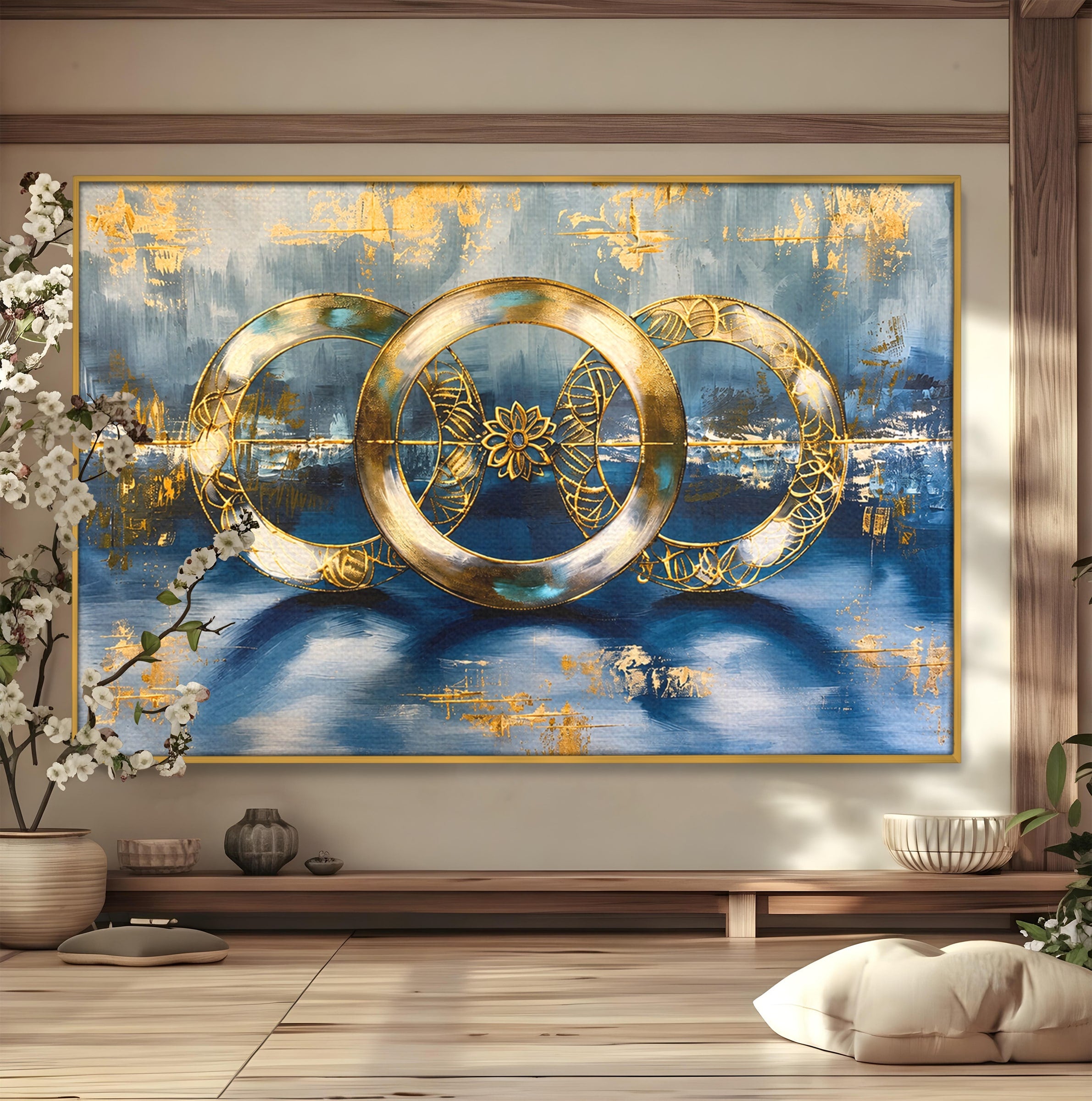 Tablou Canvas Premium LuxCanva® C1399, Cercuri Aurii Abstracte, Abstract, Cercuri, Auriu, Modern, Living, Culori Vibrante