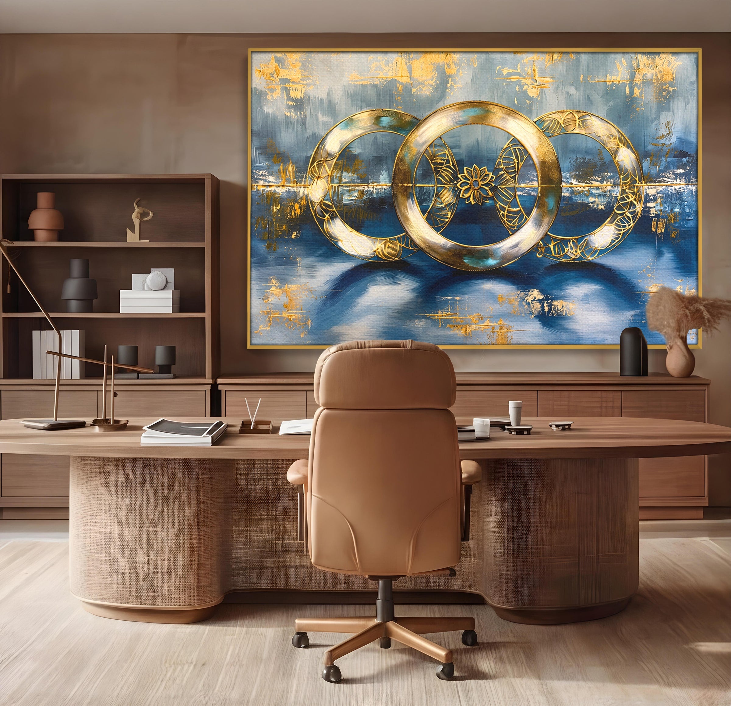 Tablou Canvas Premium LuxCanva® C1399, Cercuri Aurii Abstracte, Abstract, Cercuri, Auriu, Modern, Living, Culori Vibrante