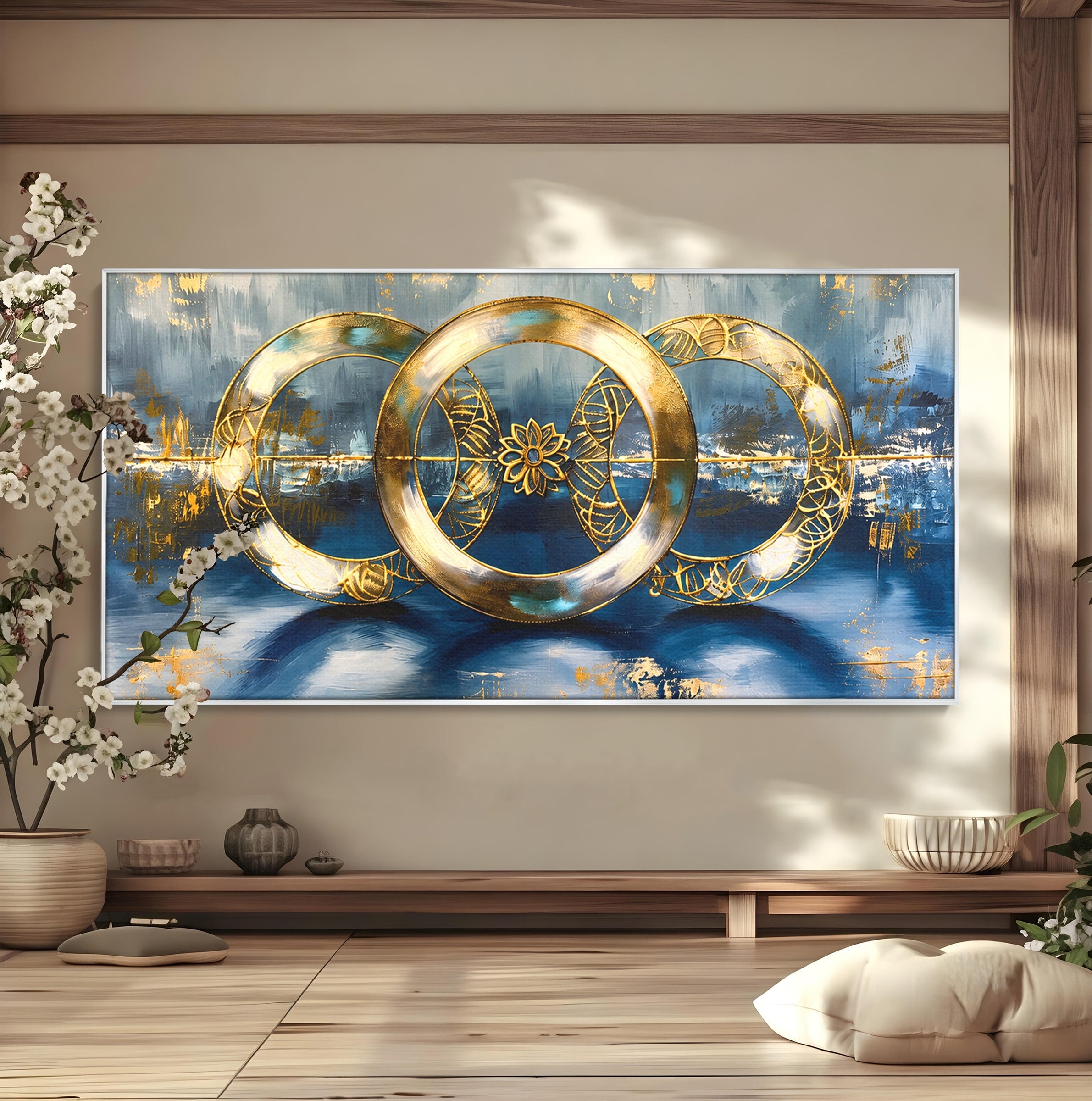Tablou Canvas Premium LuxCanva® C1399, Cercuri Aurii Abstracte, Abstract, Cercuri, Auriu, Modern, Living, Culori Vibrante