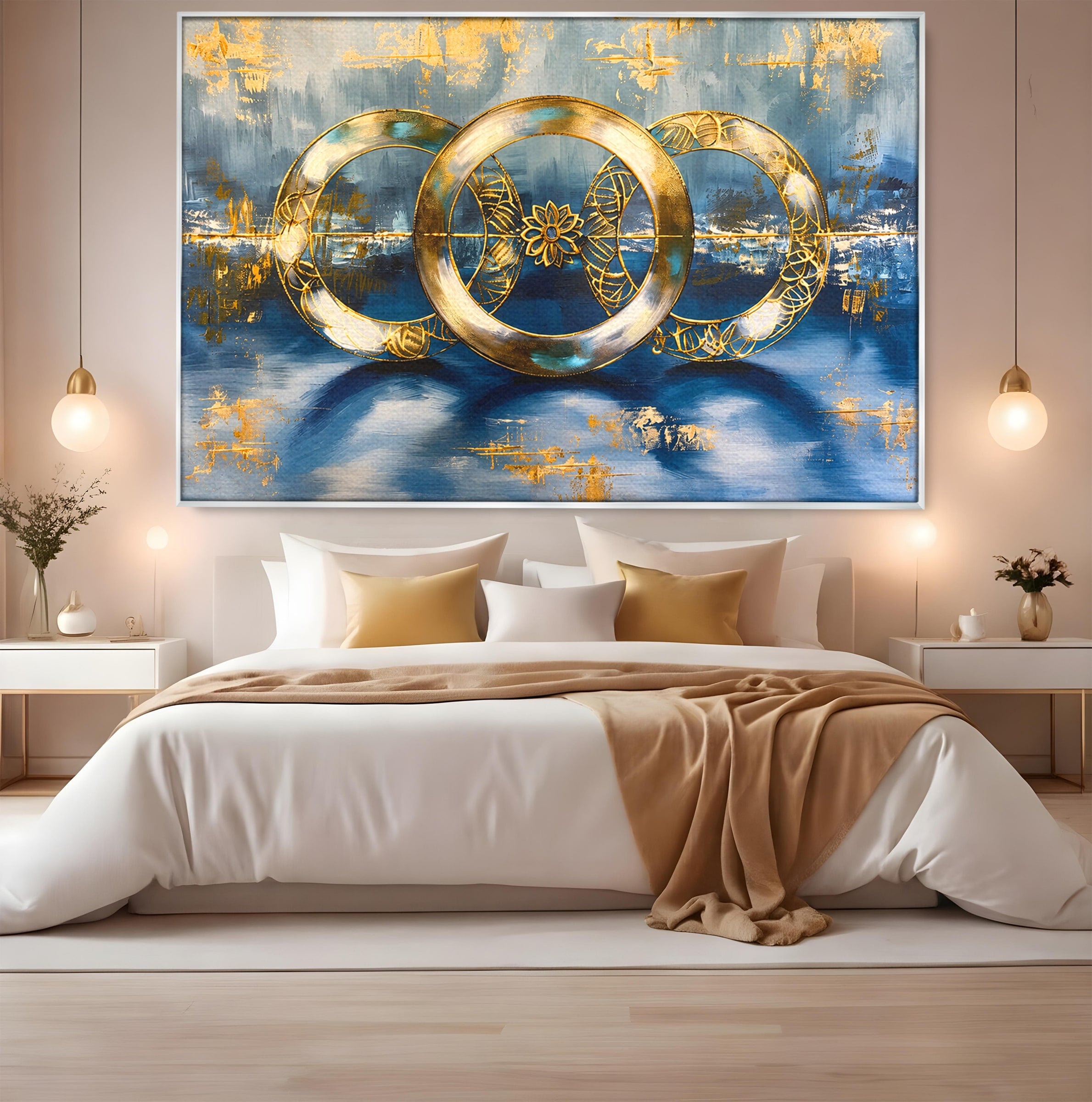 Tablou Canvas Premium LuxCanva® C1399, Cercuri Aurii Abstracte, Abstract, Cercuri, Auriu, Modern, Living, Culori Vibrante