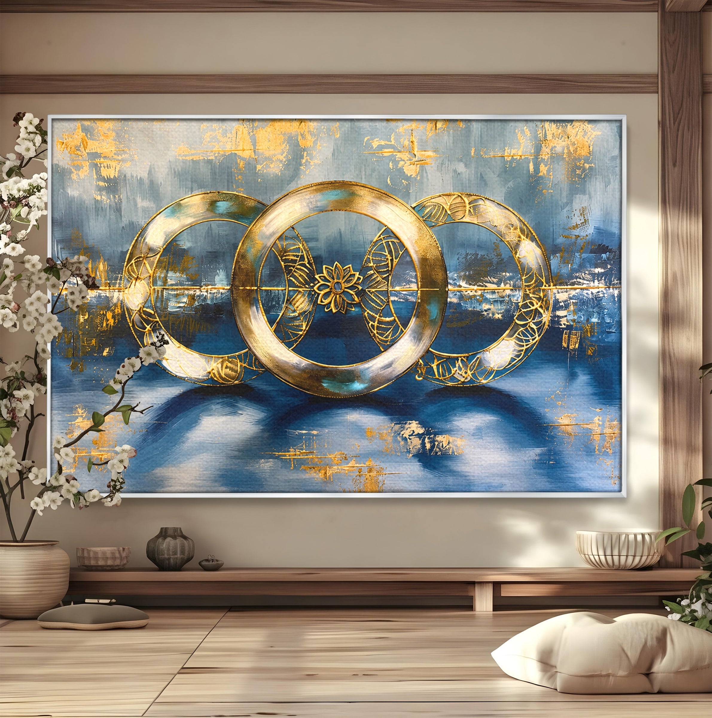 Tablou Canvas Premium LuxCanva® C1399, Cercuri Aurii Abstracte, Abstract, Cercuri, Auriu, Modern, Living, Culori Vibrante