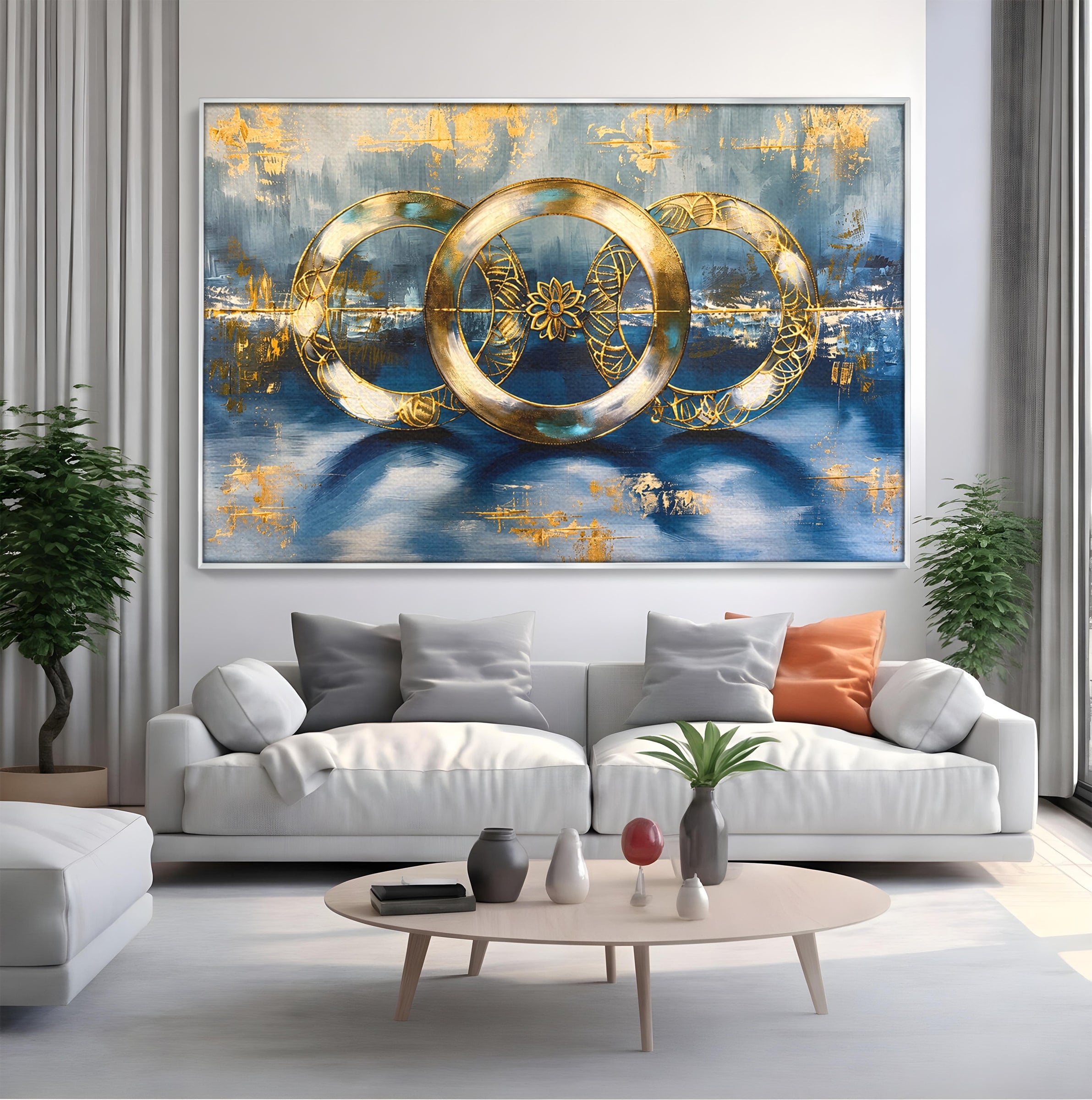 Tablou Canvas Premium LuxCanva® C1399, Cercuri Aurii Abstracte, Abstract, Cercuri, Auriu, Modern, Living, Culori Vibrante