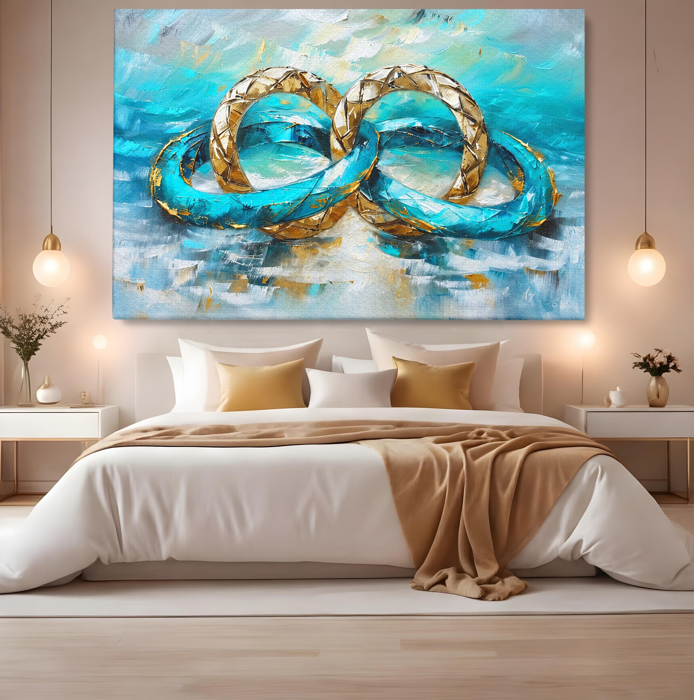Tablou Canvas Premium LuxCanva® C1400, Inele De Aur, Inele, Abstract, Aur, Dragoste, Living, Dormitor, Culori Vibrante