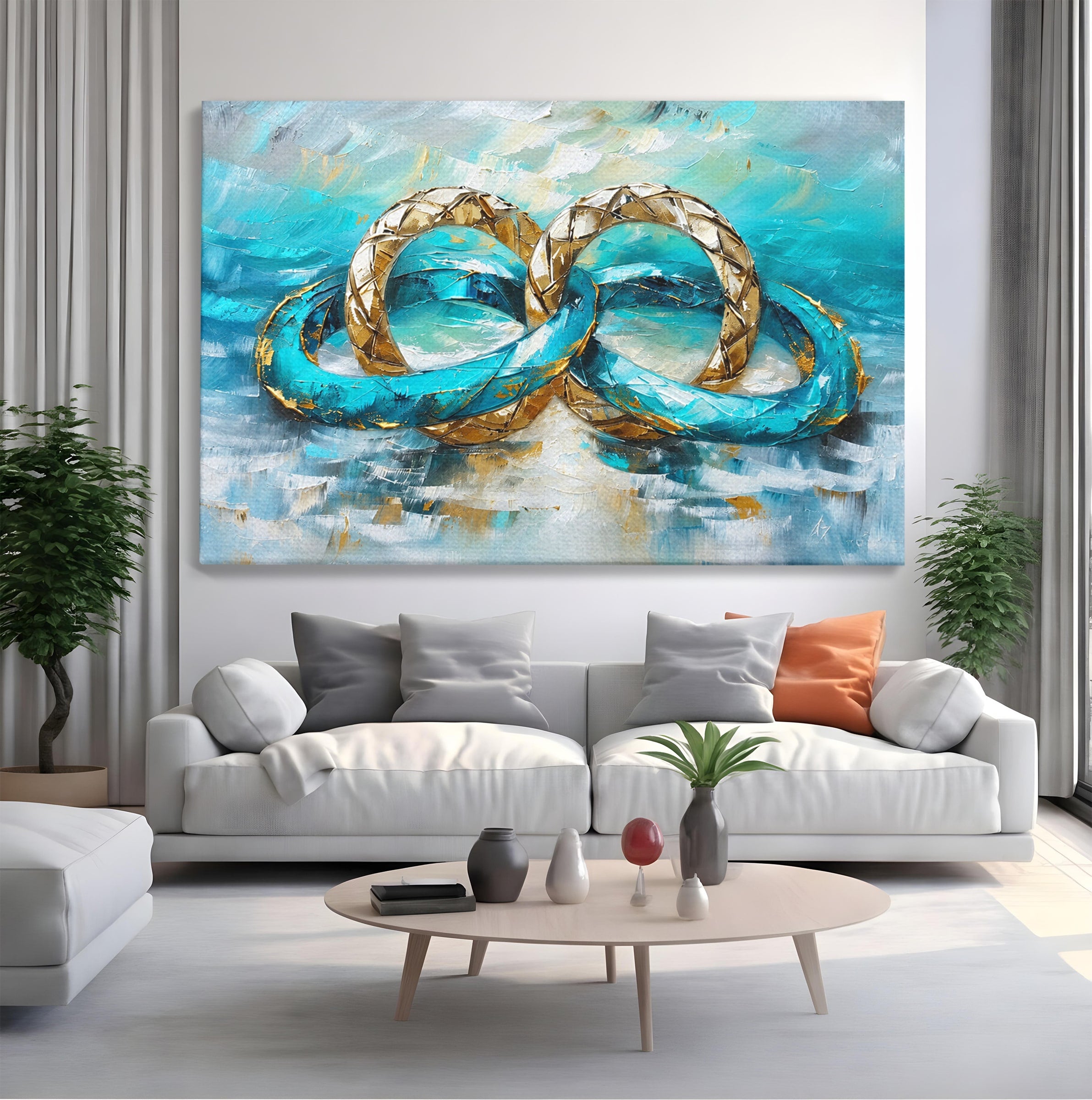 Tablou Canvas Premium LuxCanva® C1400, Inele De Aur, Inele, Abstract, Aur, Dragoste, Living, Dormitor, Culori Vibrante