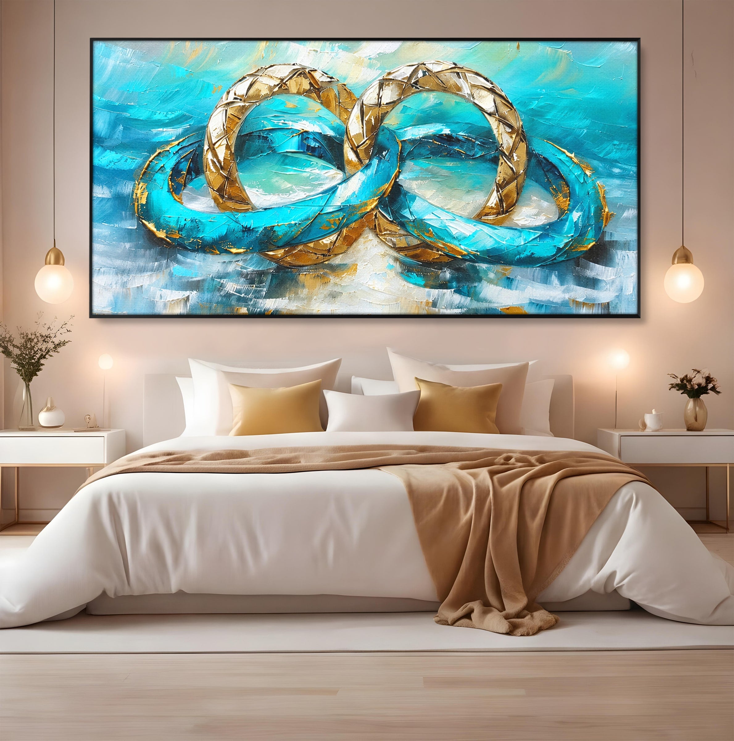 Tablou Canvas Premium LuxCanva® C1400, Inele De Aur, Inele, Abstract, Aur, Dragoste, Living, Dormitor, Culori Vibrante
