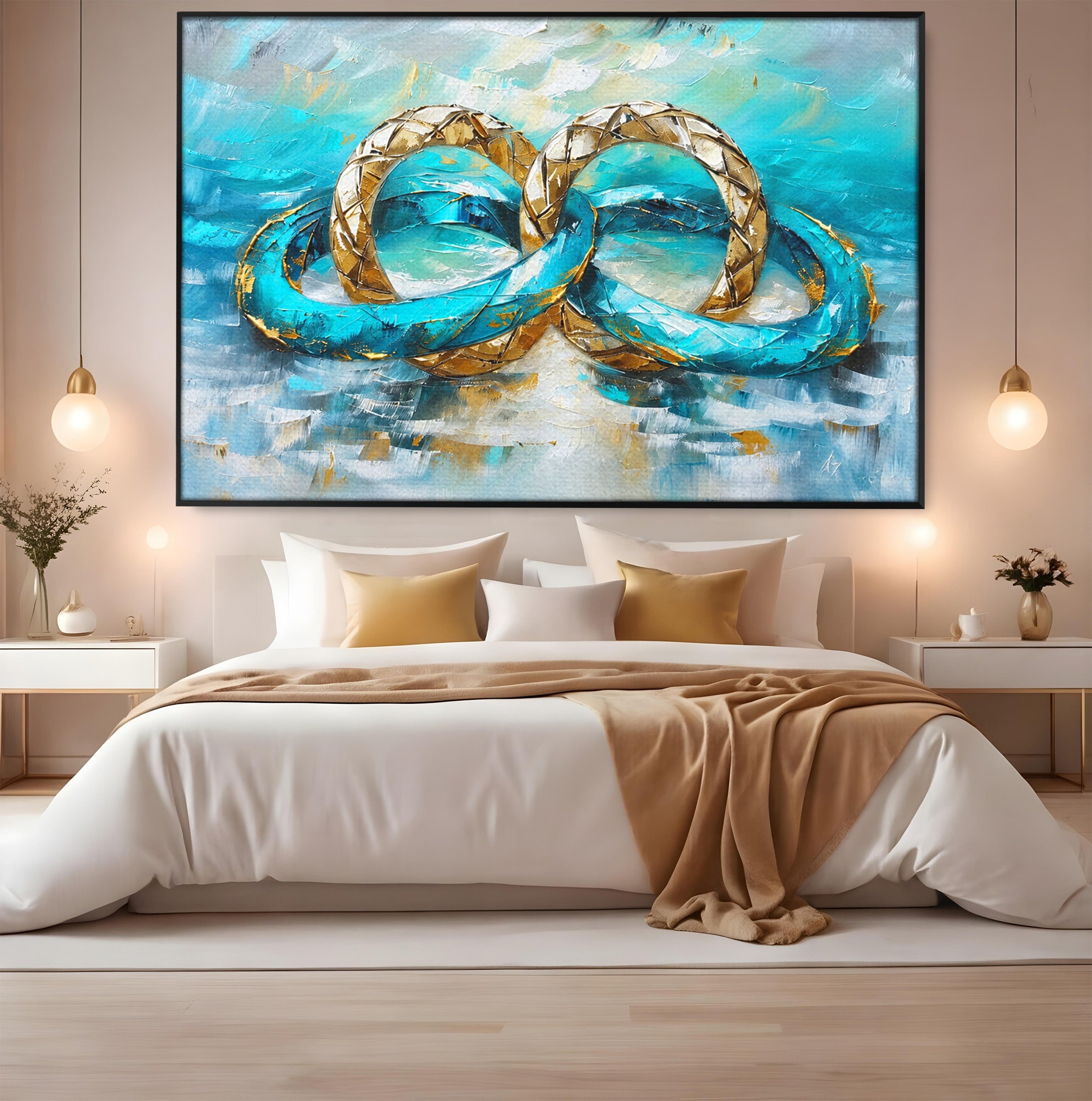 Tablou Canvas Premium LuxCanva® C1400, Inele De Aur, Inele, Abstract, Aur, Dragoste, Living, Dormitor, Culori Vibrante
