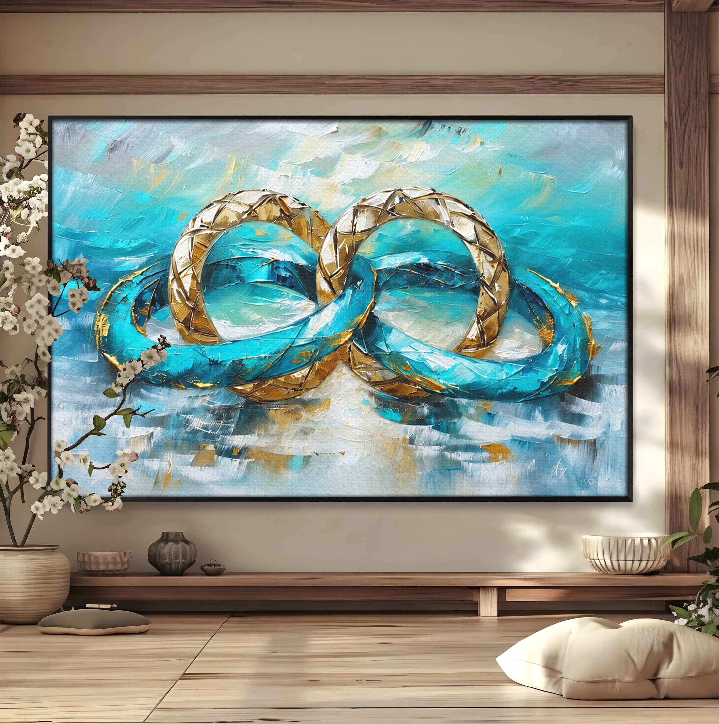 Tablou Canvas Premium LuxCanva® C1400, Inele De Aur, Inele, Abstract, Aur, Dragoste, Living, Dormitor, Culori Vibrante