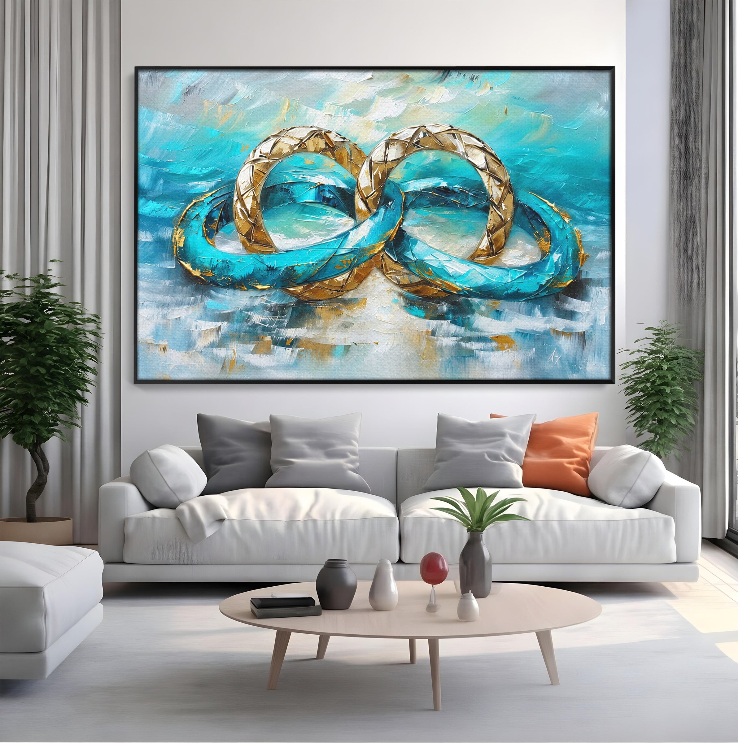 Tablou Canvas Premium LuxCanva® C1400, Inele De Aur, Inele, Abstract, Aur, Dragoste, Living, Dormitor, Culori Vibrante