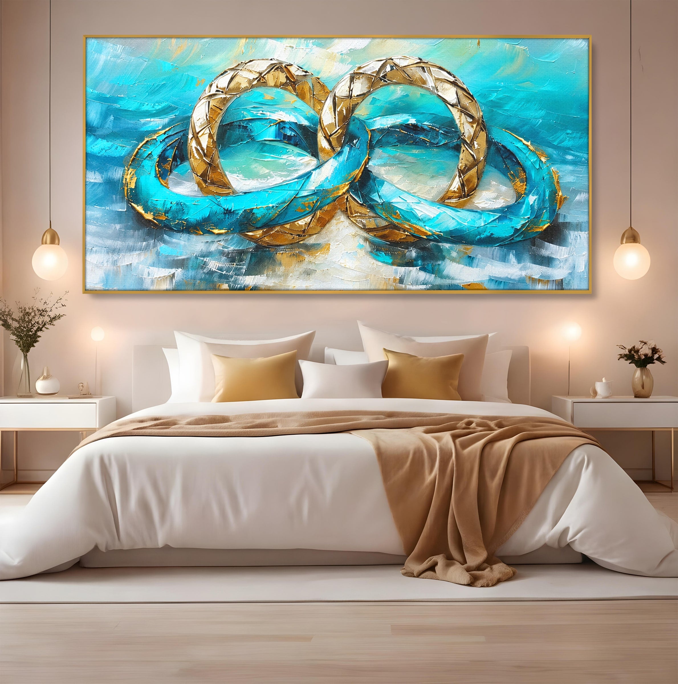 Tablou Canvas Premium LuxCanva® C1400, Inele De Aur, Inele, Abstract, Aur, Dragoste, Living, Dormitor, Culori Vibrante