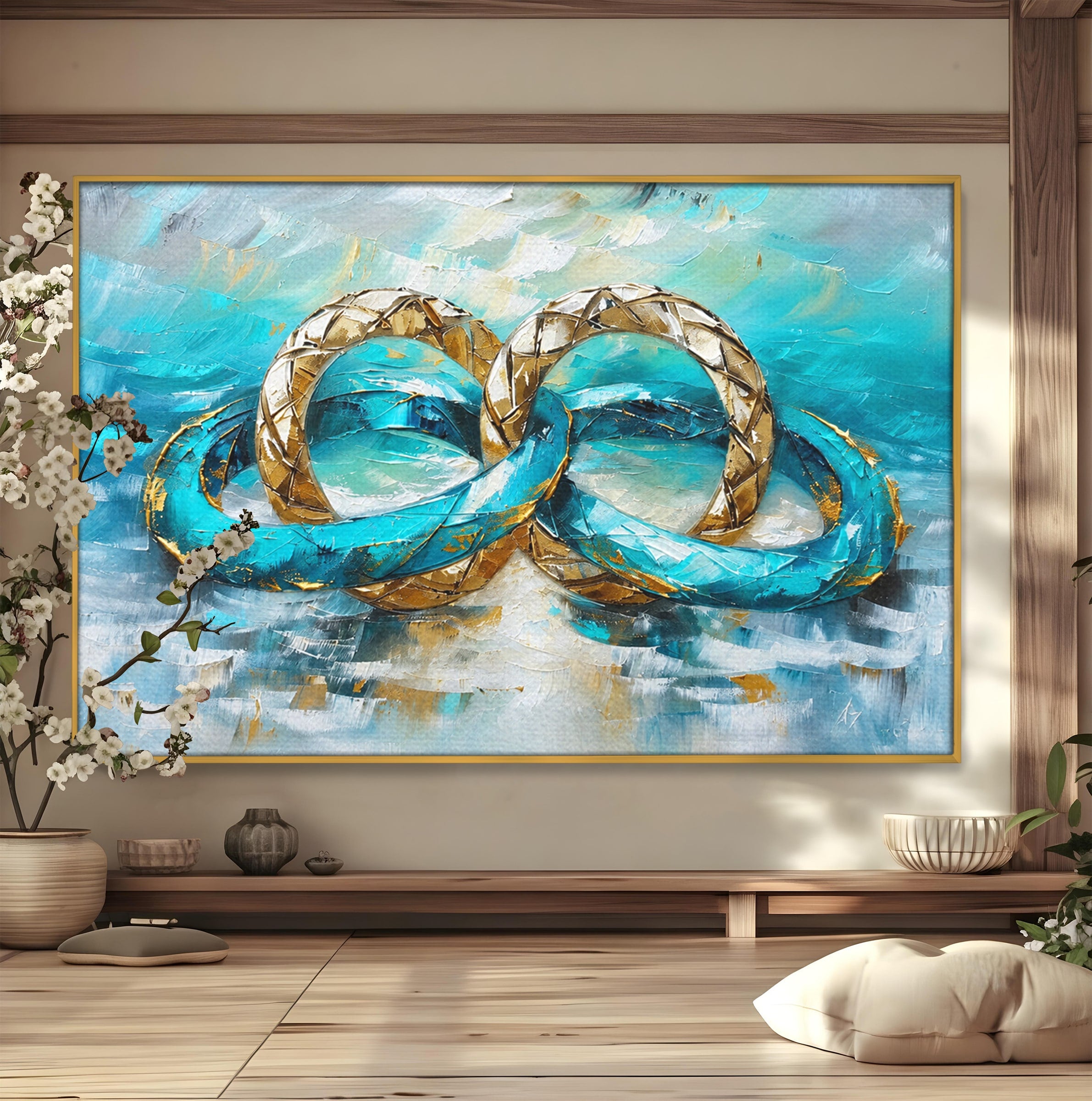Tablou Canvas Premium LuxCanva® C1400, Inele De Aur, Inele, Abstract, Aur, Dragoste, Living, Dormitor, Culori Vibrante