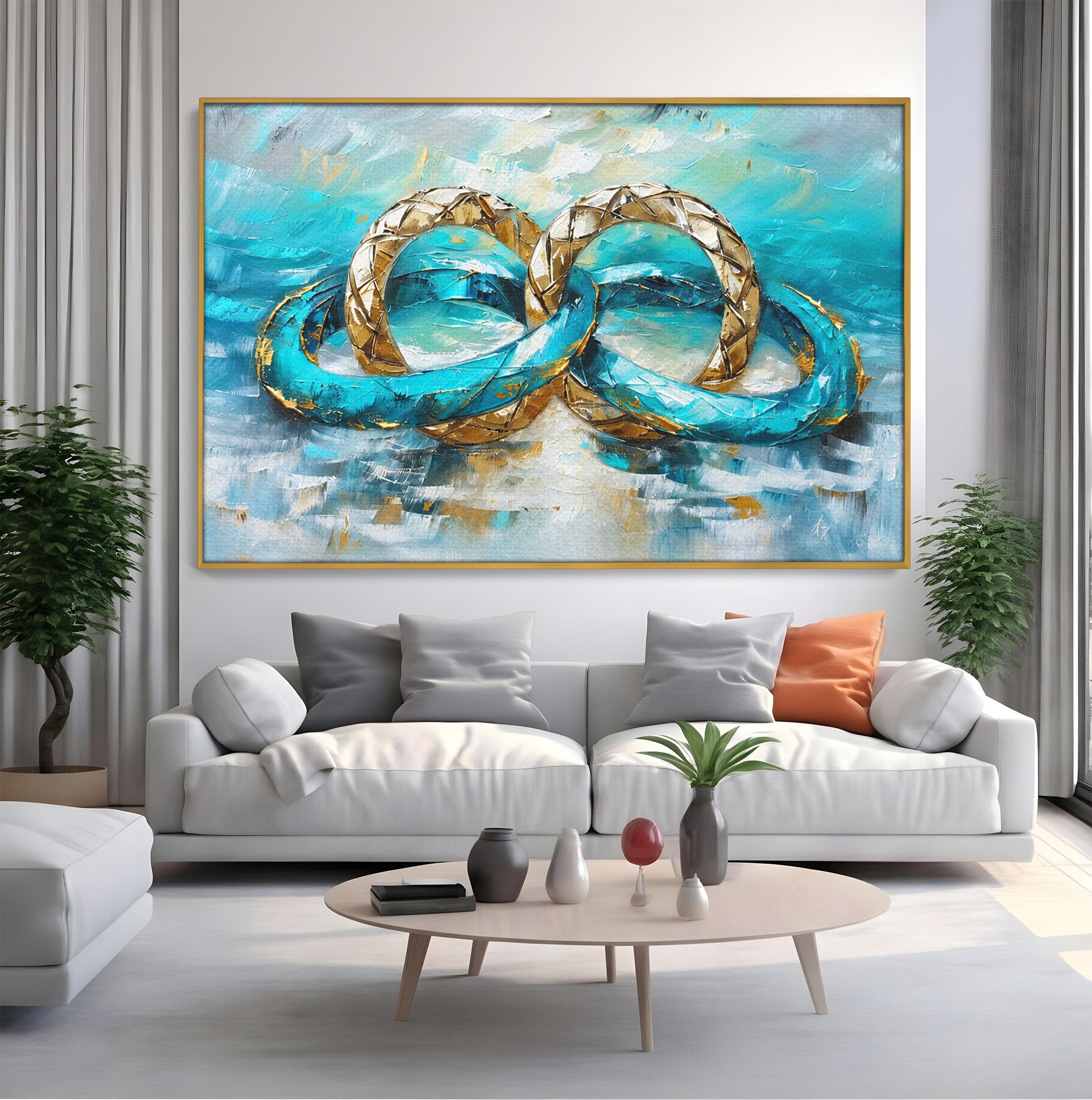 Tablou Canvas Premium LuxCanva® C1400, Inele De Aur, Inele, Abstract, Aur, Dragoste, Living, Dormitor, Culori Vibrante