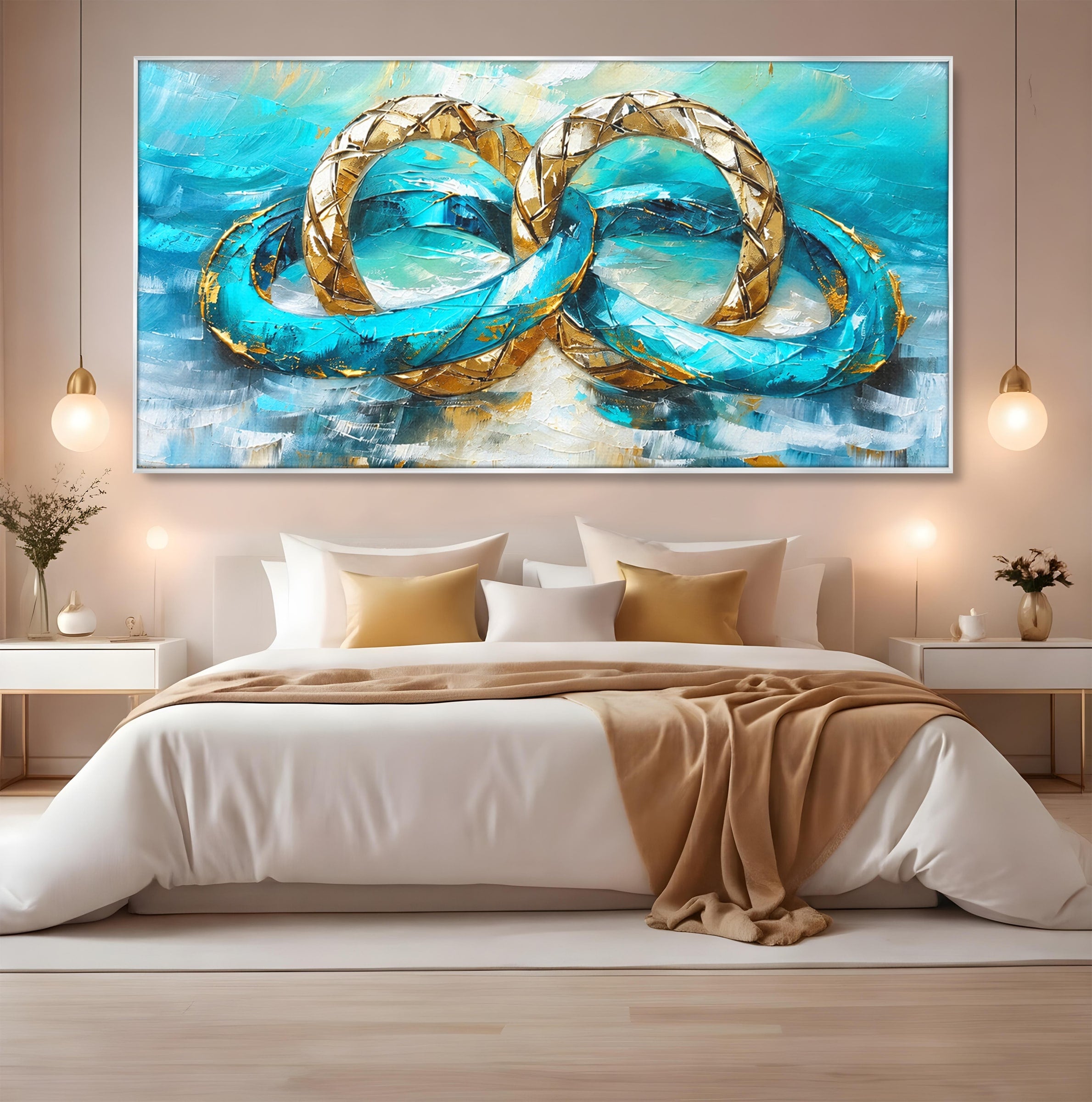Tablou Canvas Premium LuxCanva® C1400, Inele De Aur, Inele, Abstract, Aur, Dragoste, Living, Dormitor, Culori Vibrante