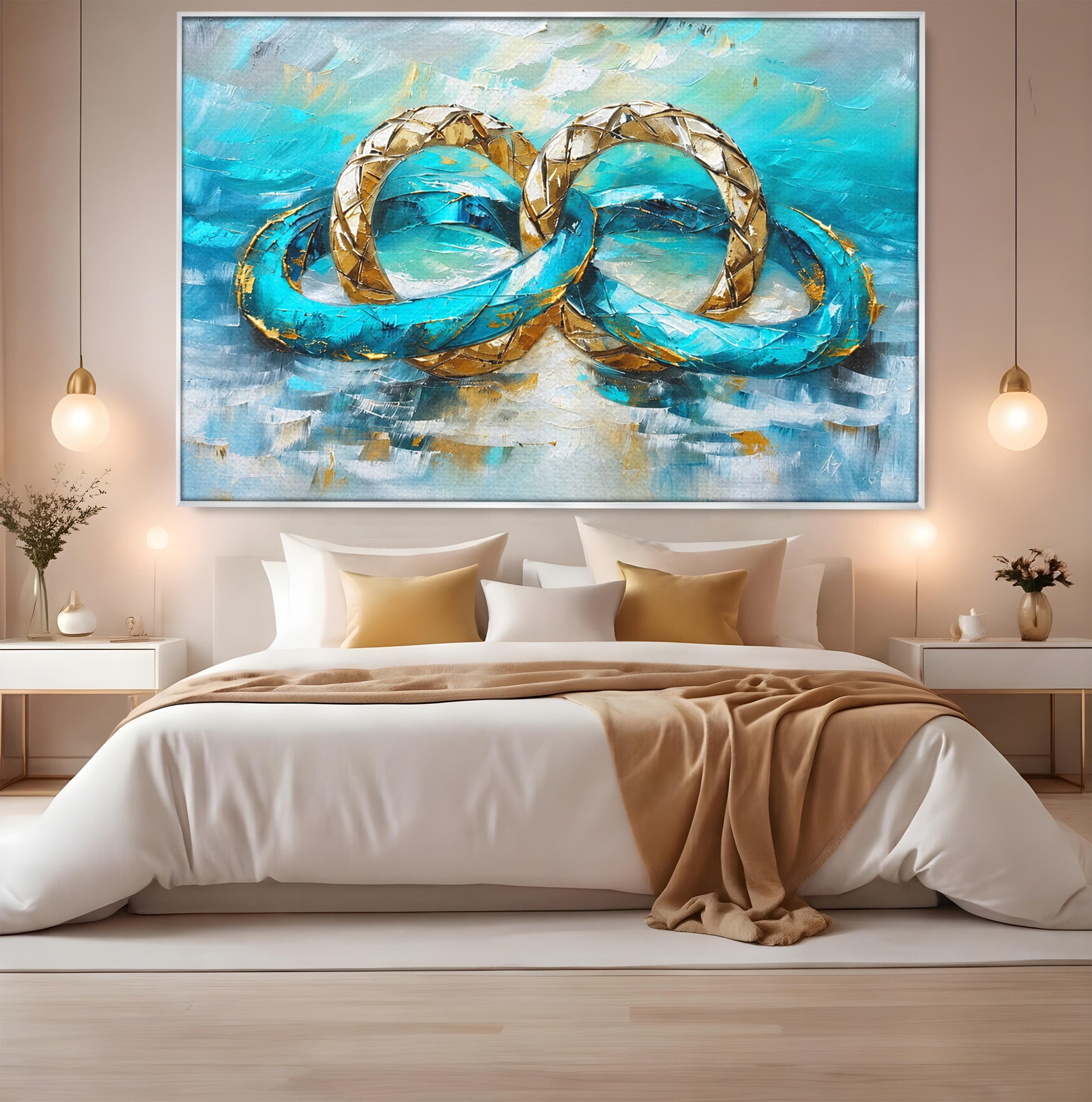 Tablou Canvas Premium LuxCanva® C1400, Inele De Aur, Inele, Abstract, Aur, Dragoste, Living, Dormitor, Culori Vibrante