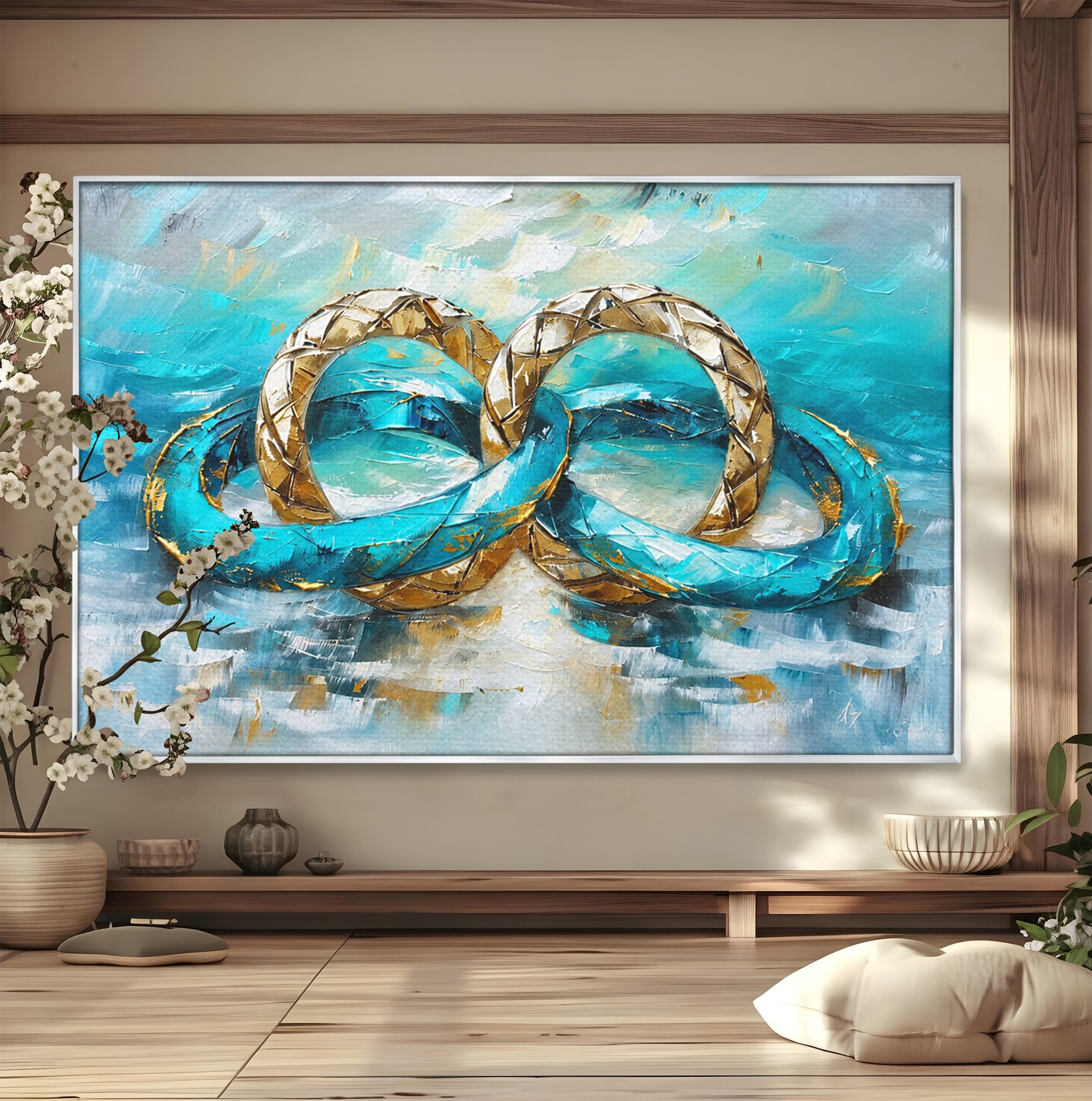 Tablou Canvas Premium LuxCanva® C1400, Inele De Aur, Inele, Abstract, Aur, Dragoste, Living, Dormitor, Culori Vibrante