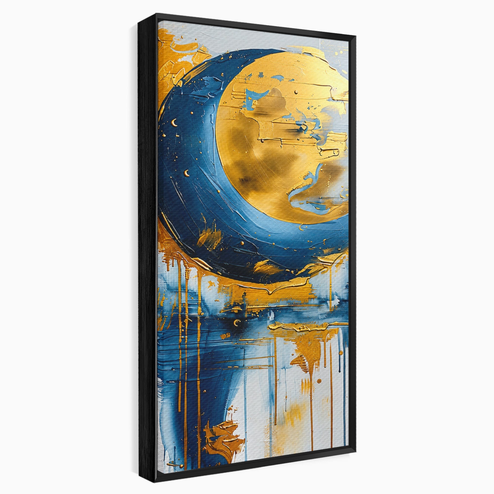 Tablou Canvas Premium LuxCanva® C1401, Luna Aurie, Luna, Abstract, Auriu, Albastru, Living, Dormitor, Culori Vibrante