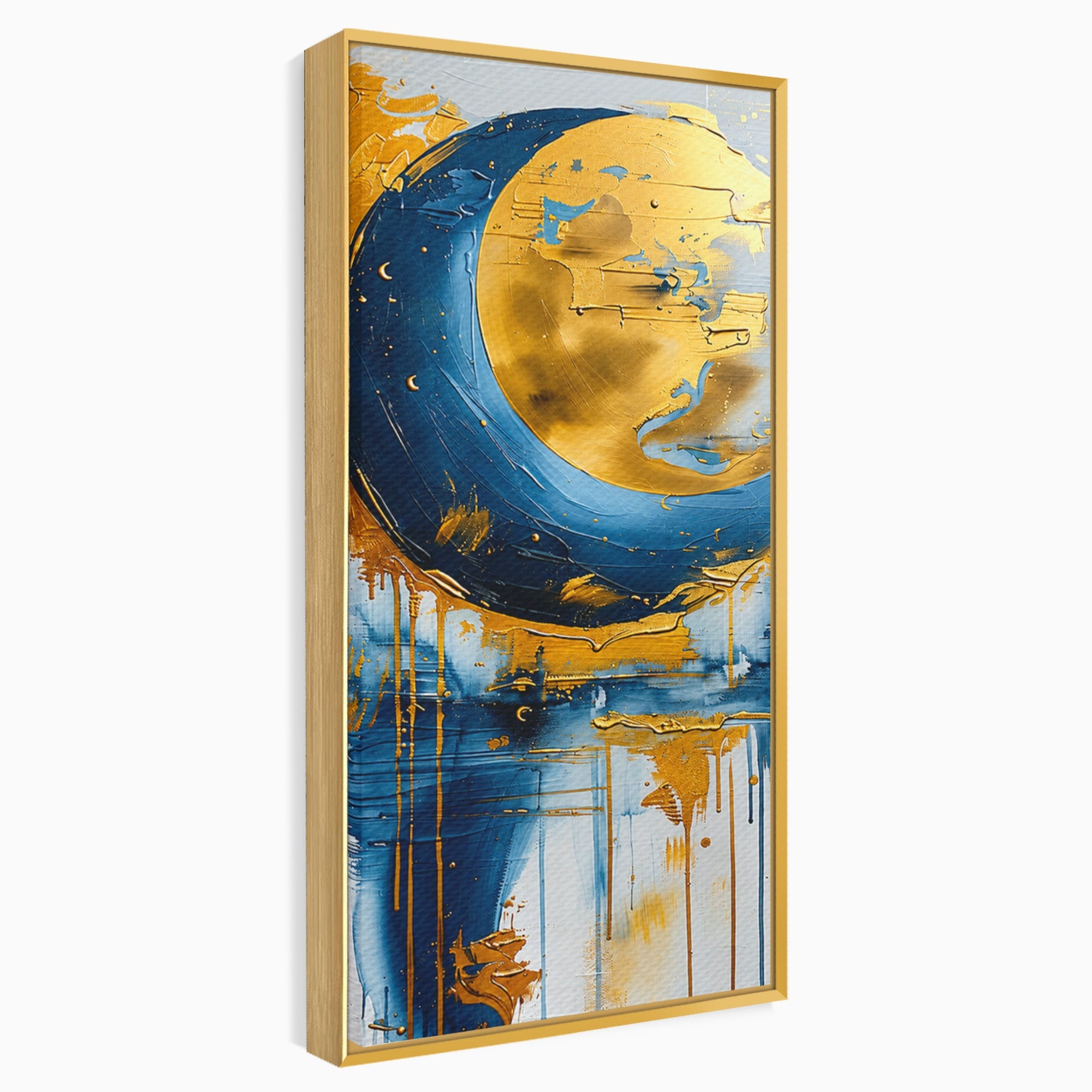 Tablou Canvas Premium LuxCanva® C1401, Luna Aurie, Luna, Abstract, Auriu, Albastru, Living, Dormitor, Culori Vibrante