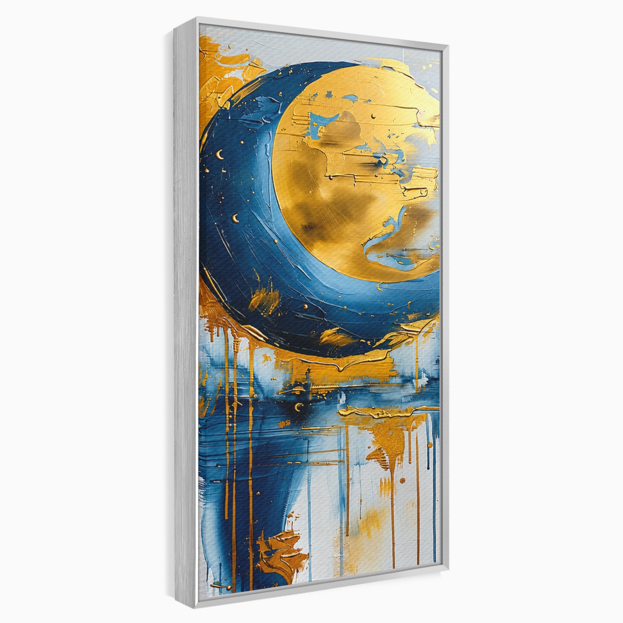 Tablou Canvas Premium LuxCanva® C1401, Luna Aurie, Luna, Abstract, Auriu, Albastru, Living, Dormitor, Culori Vibrante