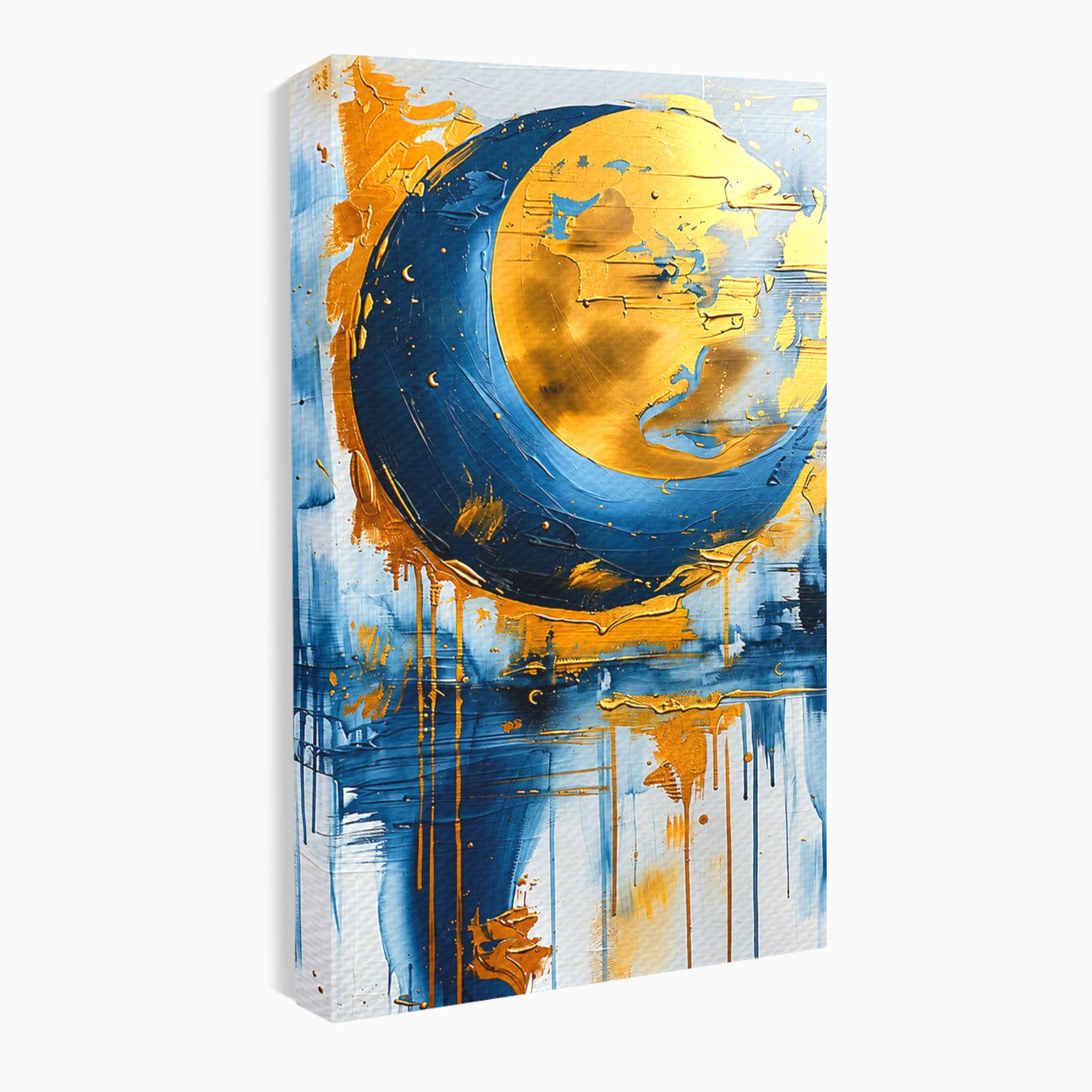 Tablou Canvas Premium LuxCanva® C1401, Luna Aurie, Luna, Abstract, Auriu, Albastru, Living, Dormitor, Culori Vibrante