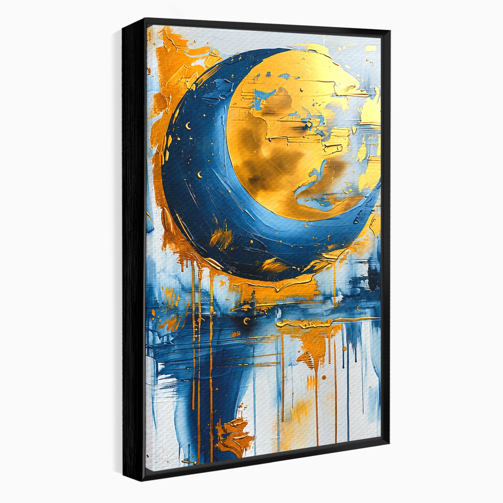 Tablou Canvas Premium LuxCanva® C1401, Luna Aurie, Luna, Abstract, Auriu, Albastru, Living, Dormitor, Culori Vibrante
