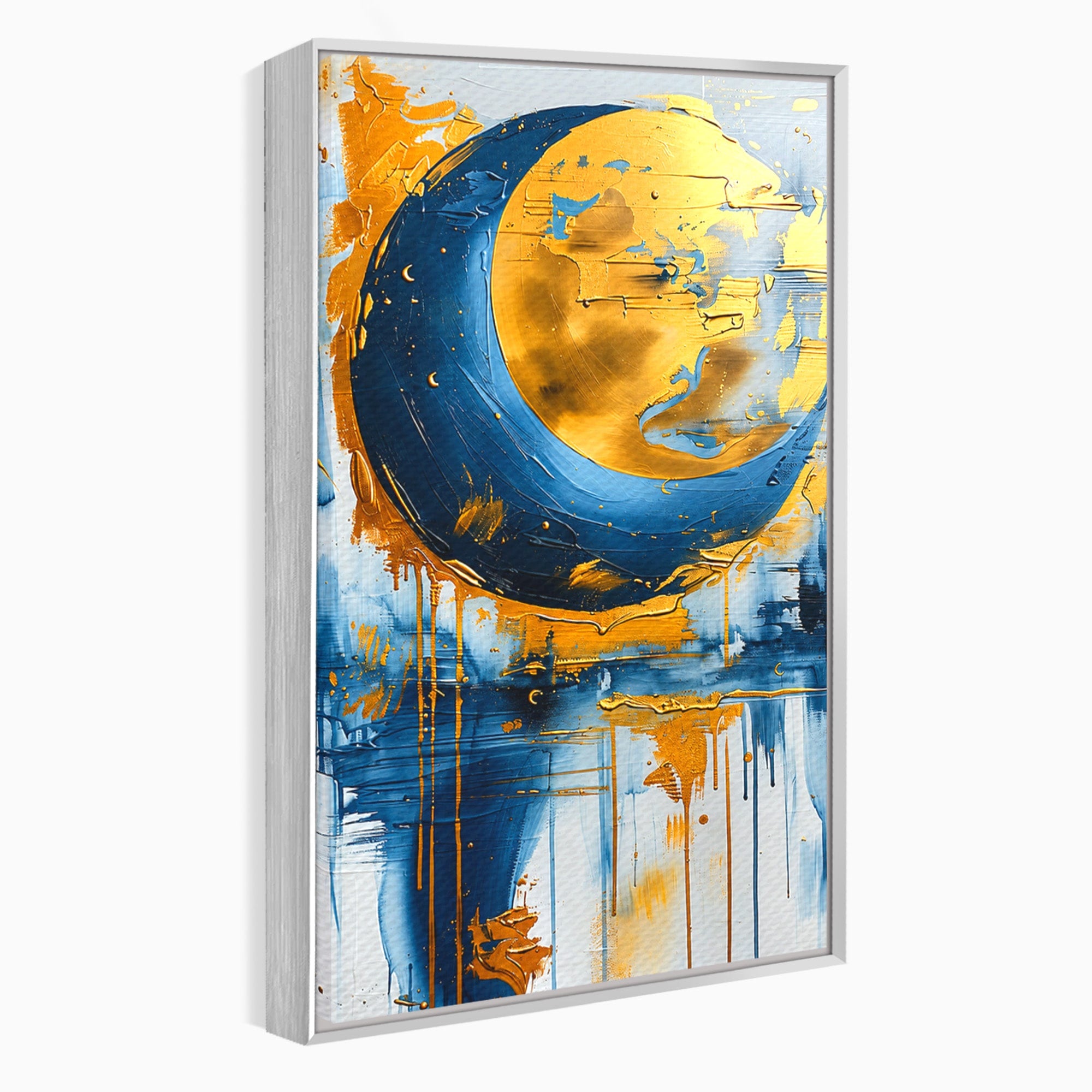 Tablou Canvas Premium LuxCanva® C1401, Luna Aurie, Luna, Abstract, Auriu, Albastru, Living, Dormitor, Culori Vibrante