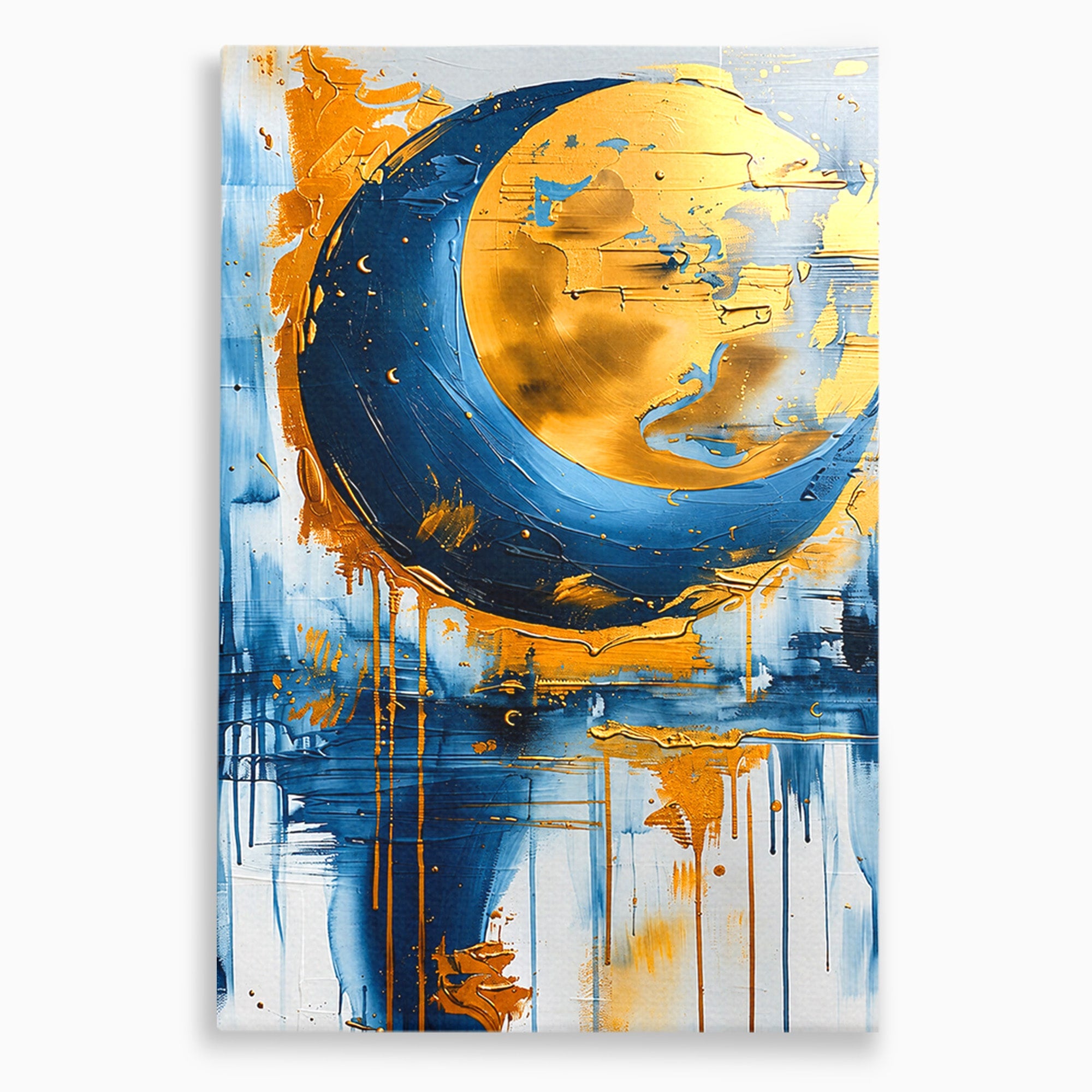 Tablou Canvas Premium LuxCanva® C1401, Luna Aurie, Luna, Abstract, Auriu, Albastru, Living, Dormitor, Culori Vibrante