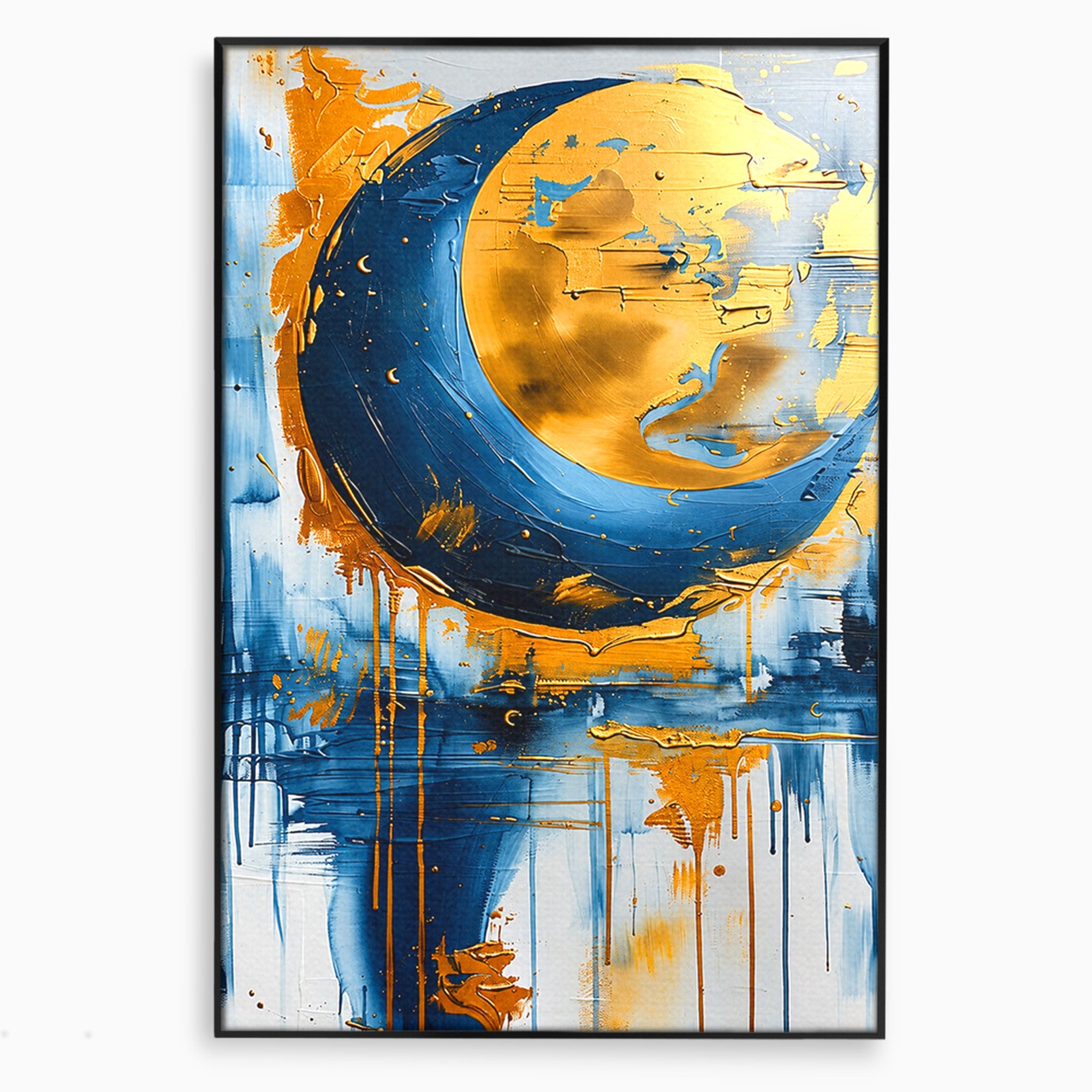 Tablou Canvas Premium LuxCanva® C1401, Luna Aurie, Luna, Abstract, Auriu, Albastru, Living, Dormitor, Culori Vibrante