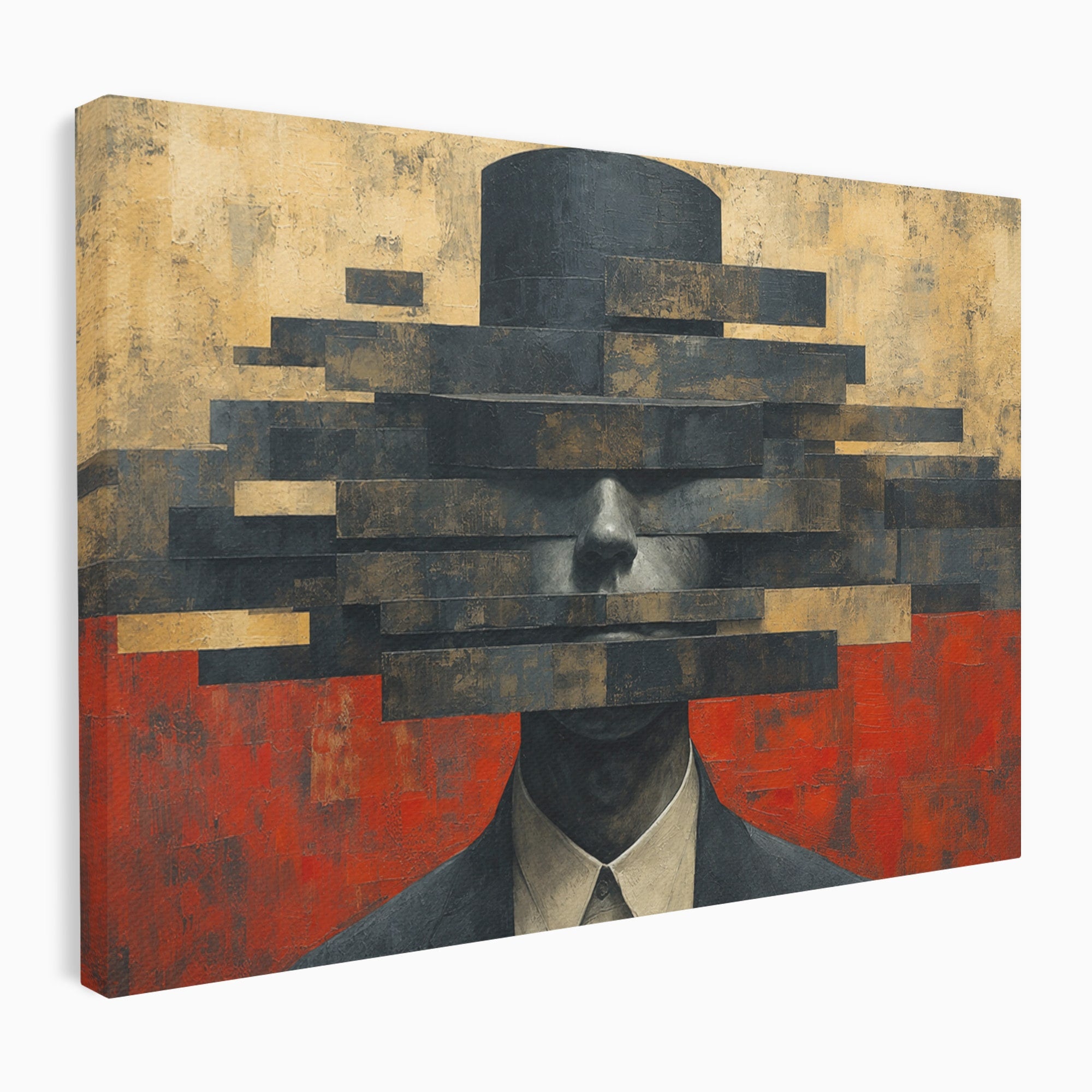 Tablou Canvas Premium LuxCanva® C1402, Omul Cu Palarie Abstracta, Om, Abstract, Palarie, Portret, Birou, Culori Vibrante