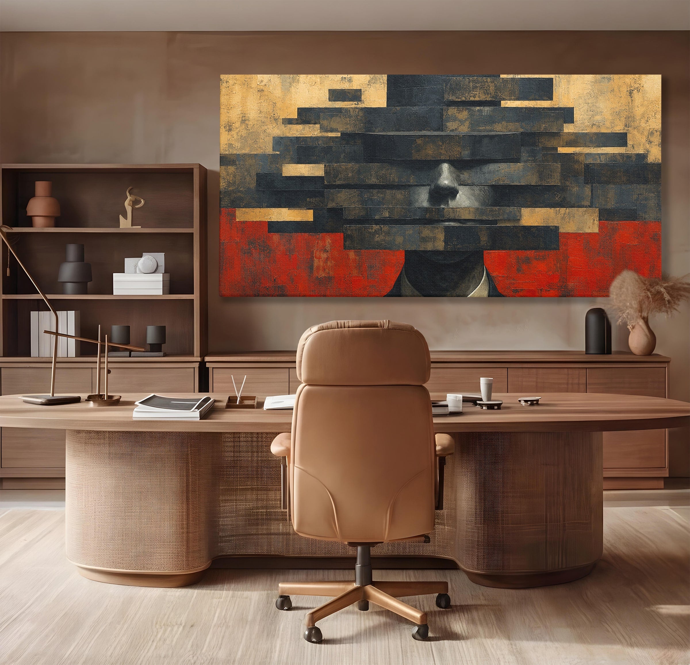 Tablou Canvas Premium LuxCanva® C1402, Omul Cu Palarie Abstracta, Om, Abstract, Palarie, Portret, Birou, Culori Vibrante