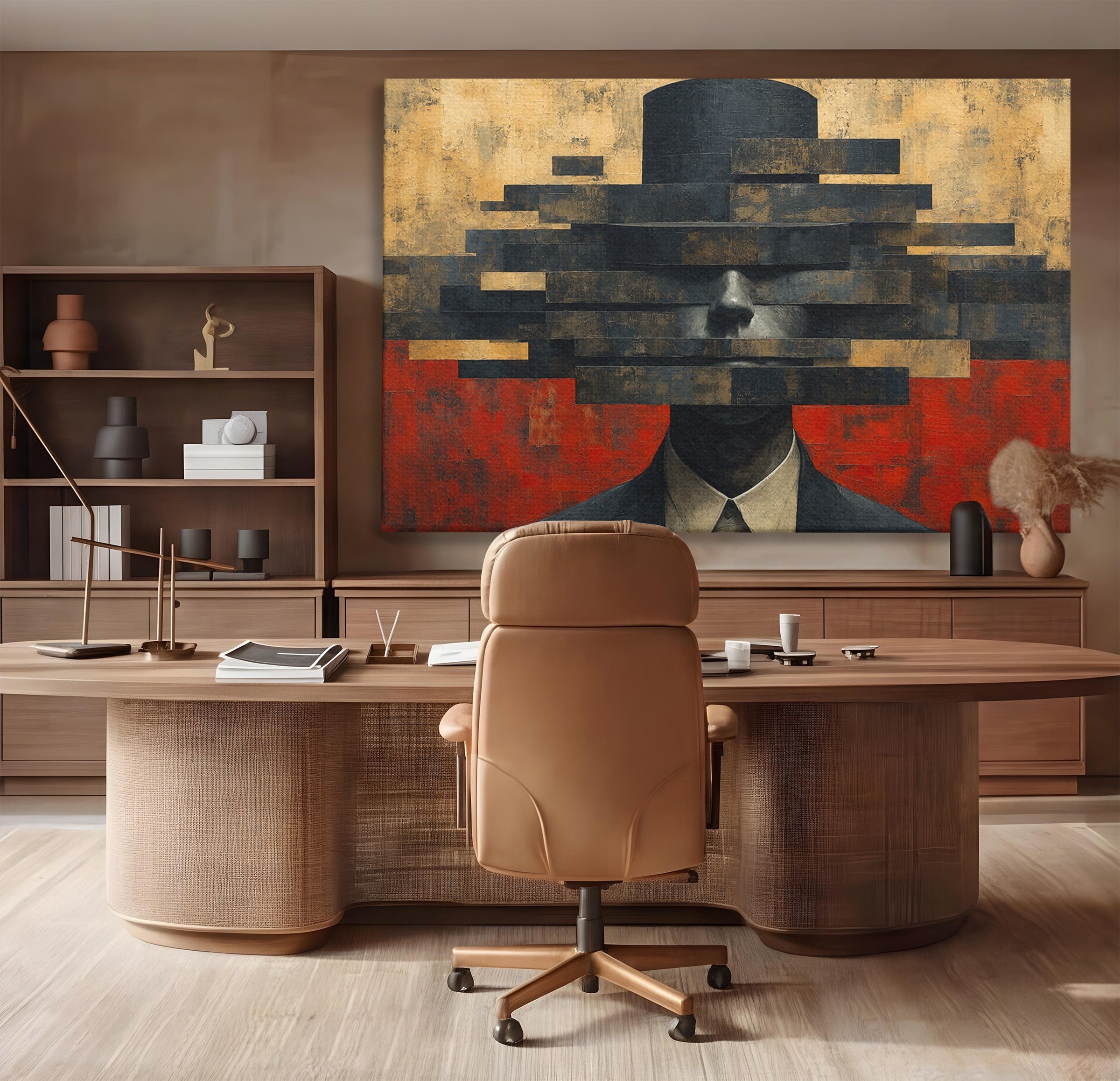Tablou Canvas Premium LuxCanva® C1402, Omul Cu Palarie Abstracta, Om, Abstract, Palarie, Portret, Birou, Culori Vibrante