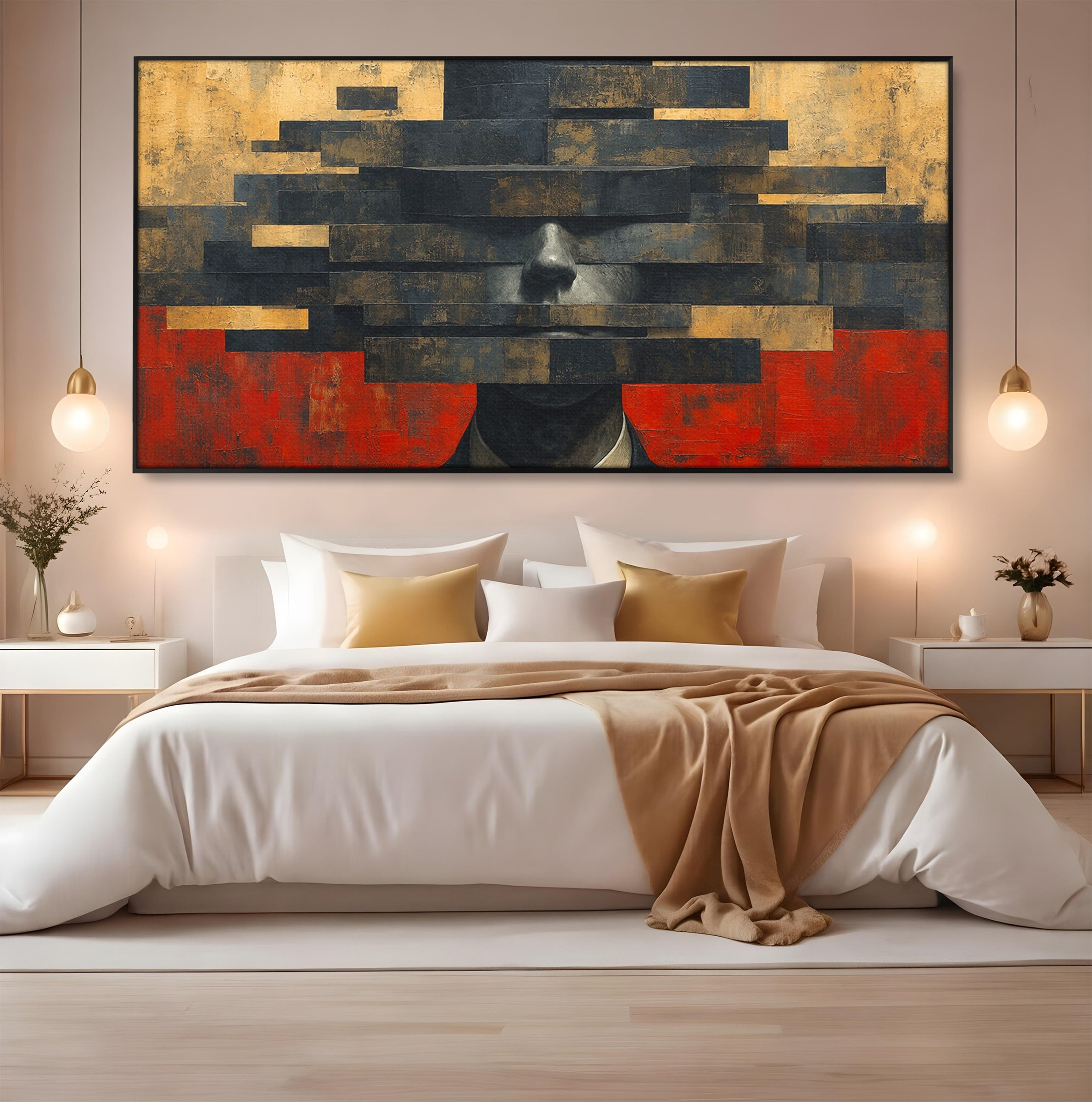 Tablou Canvas Premium LuxCanva® C1402, Omul Cu Palarie Abstracta, Om, Abstract, Palarie, Portret, Birou, Culori Vibrante