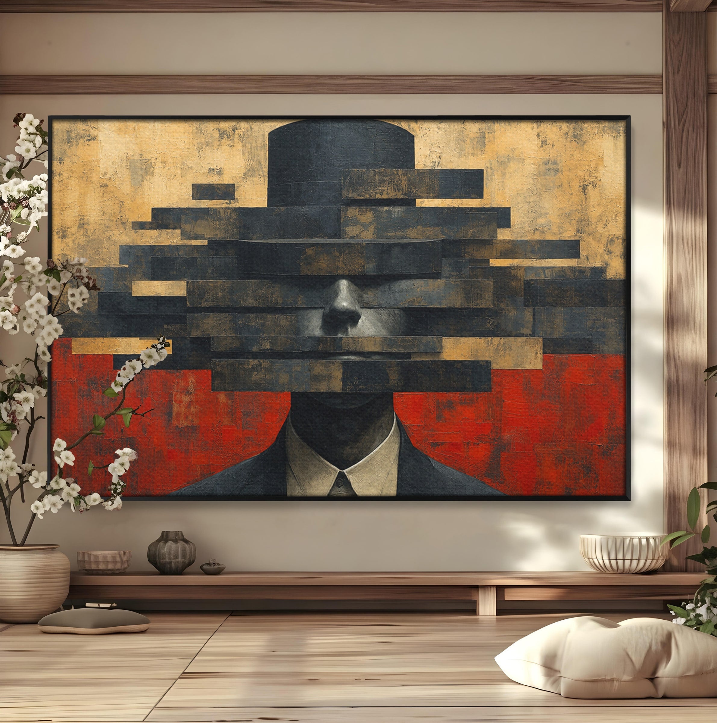 Tablou Canvas Premium LuxCanva® C1402, Omul Cu Palarie Abstracta, Om, Abstract, Palarie, Portret, Birou, Culori Vibrante