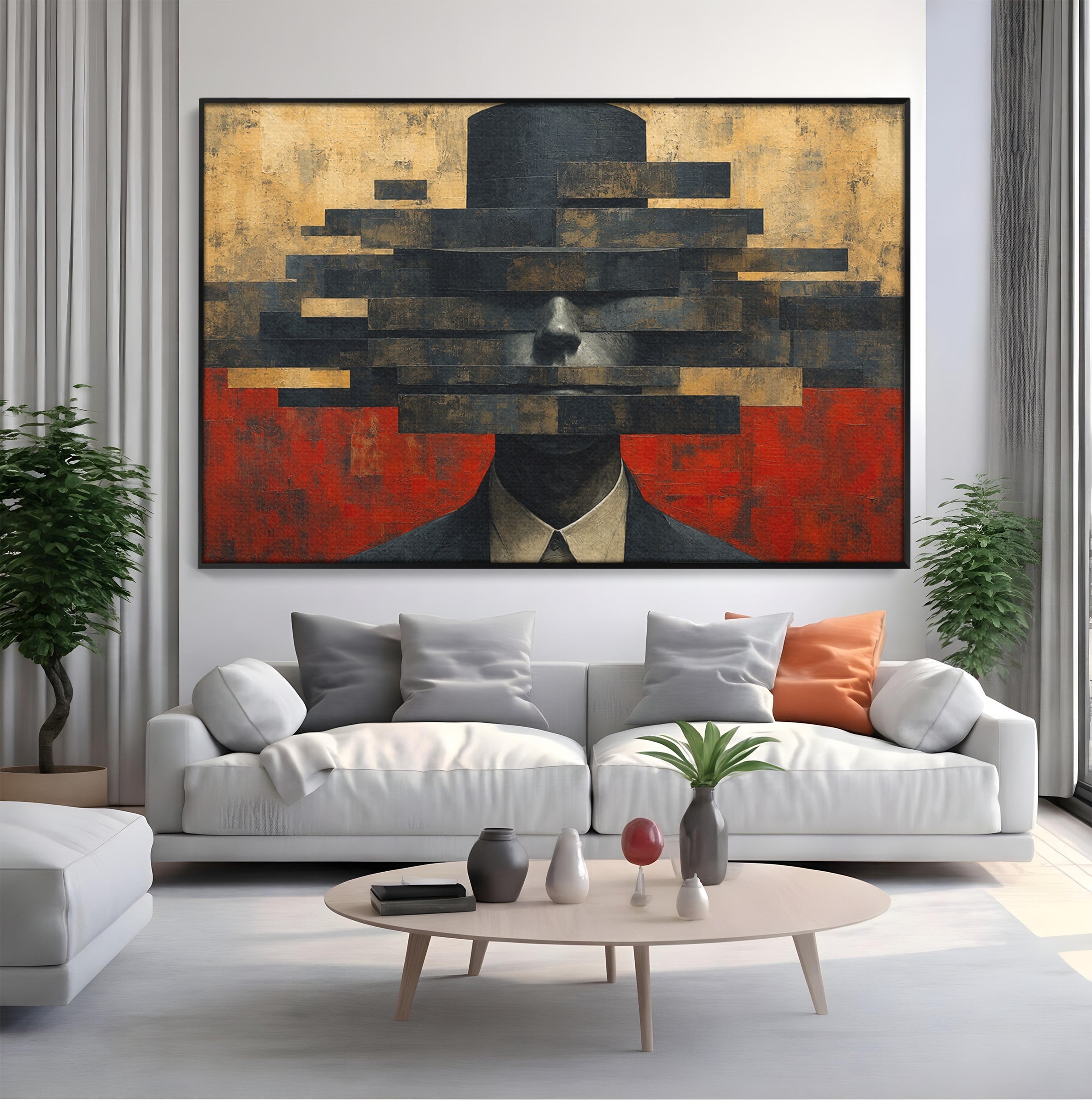 Tablou Canvas Premium LuxCanva® C1402, Omul Cu Palarie Abstracta, Om, Abstract, Palarie, Portret, Birou, Culori Vibrante