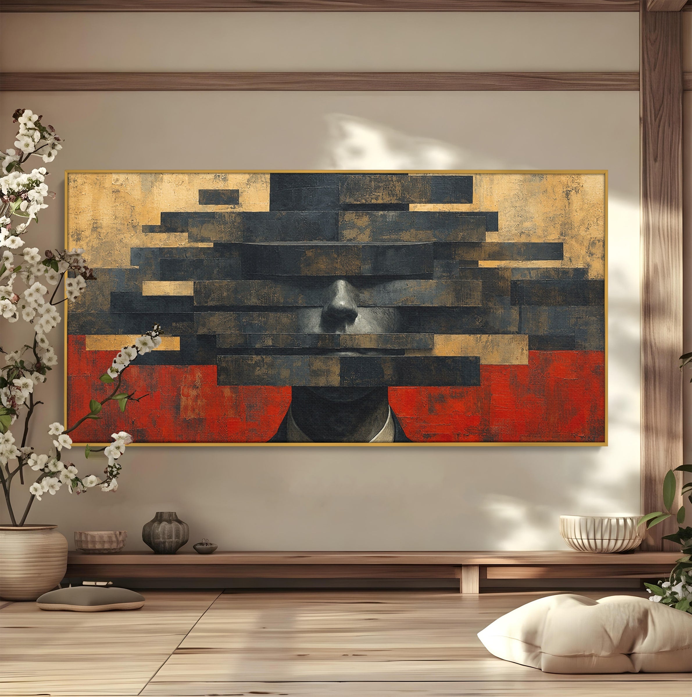 Tablou Canvas Premium LuxCanva® C1402, Omul Cu Palarie Abstracta, Om, Abstract, Palarie, Portret, Birou, Culori Vibrante