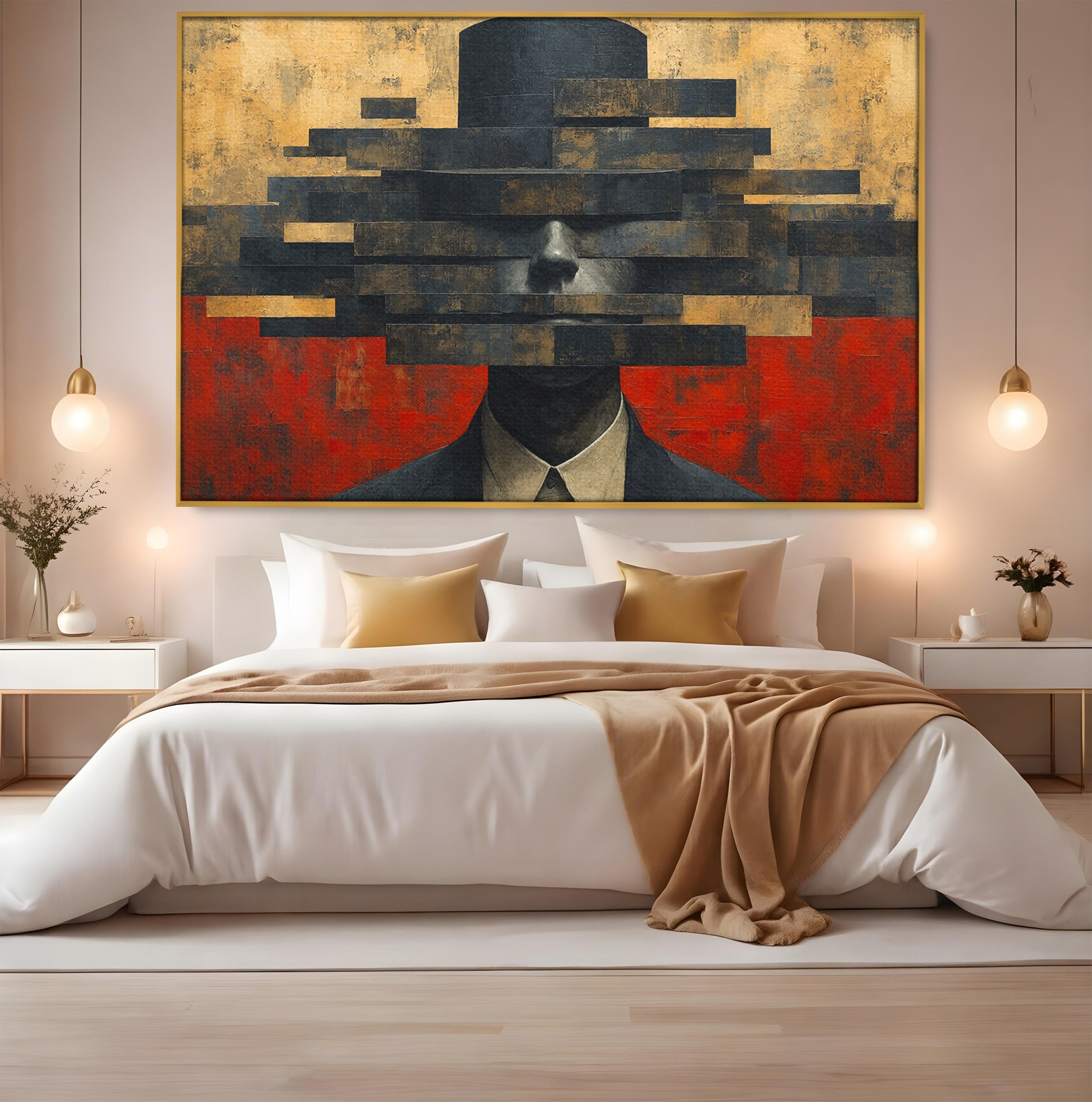 Tablou Canvas Premium LuxCanva® C1402, Omul Cu Palarie Abstracta, Om, Abstract, Palarie, Portret, Birou, Culori Vibrante