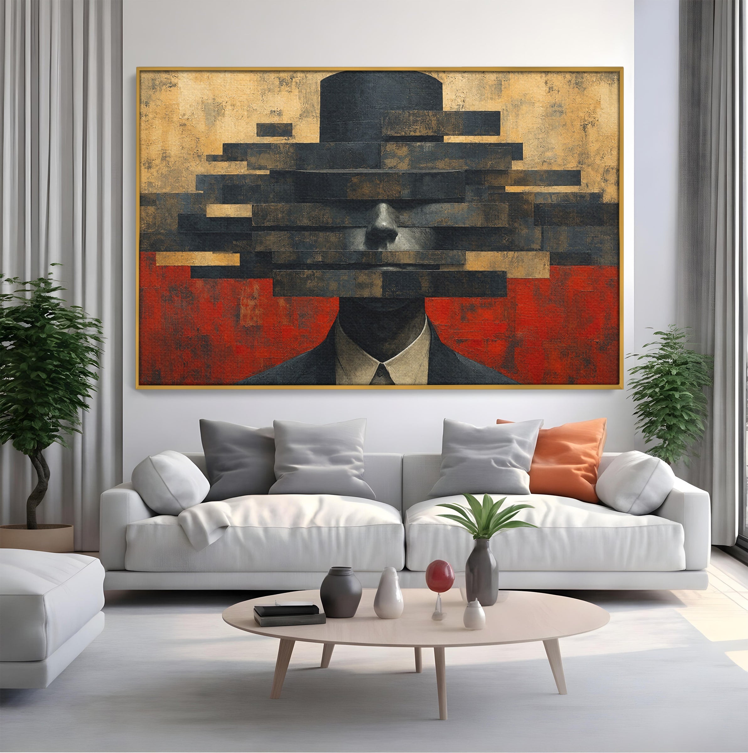 Tablou Canvas Premium LuxCanva® C1402, Omul Cu Palarie Abstracta, Om, Abstract, Palarie, Portret, Birou, Culori Vibrante