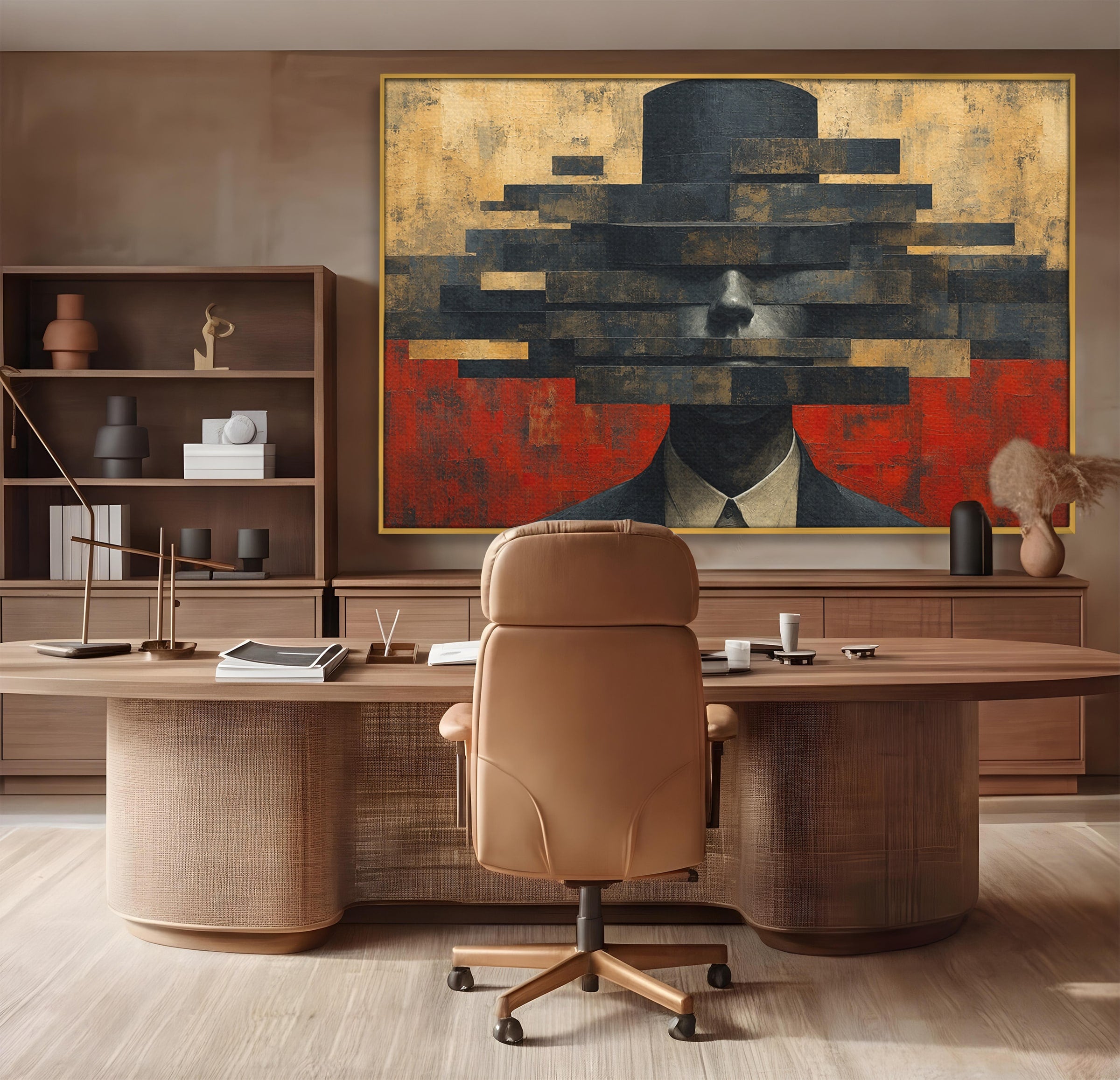 Tablou Canvas Premium LuxCanva® C1402, Omul Cu Palarie Abstracta, Om, Abstract, Palarie, Portret, Birou, Culori Vibrante