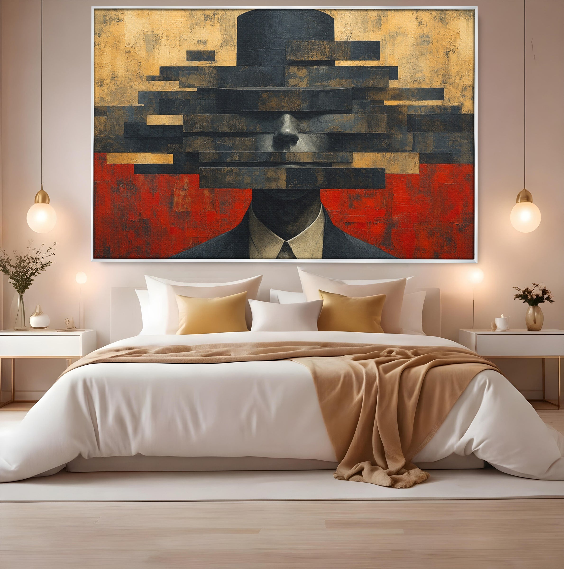 Tablou Canvas Premium LuxCanva® C1402, Omul Cu Palarie Abstracta, Om, Abstract, Palarie, Portret, Birou, Culori Vibrante