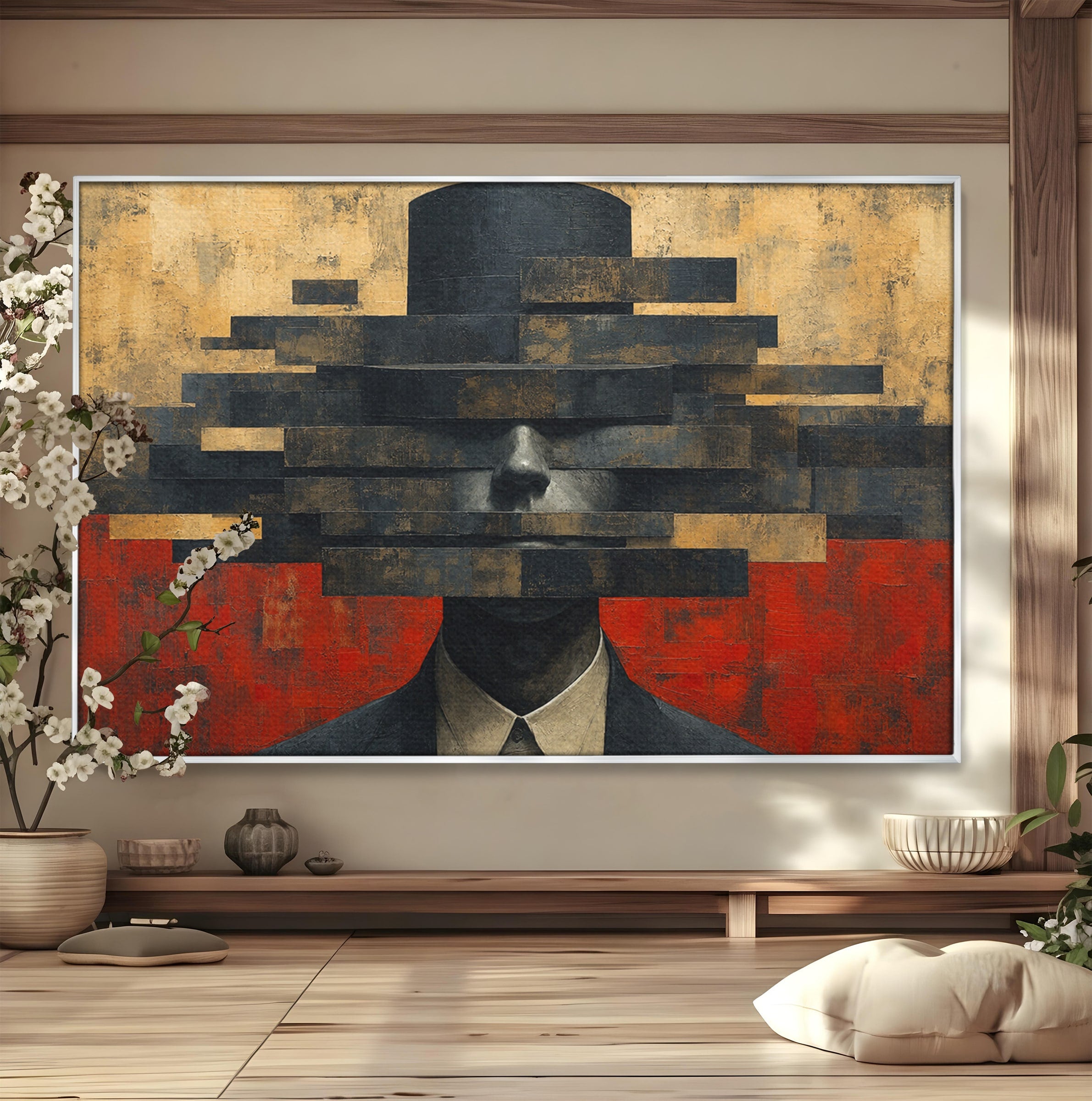 Tablou Canvas Premium LuxCanva® C1402, Omul Cu Palarie Abstracta, Om, Abstract, Palarie, Portret, Birou, Culori Vibrante