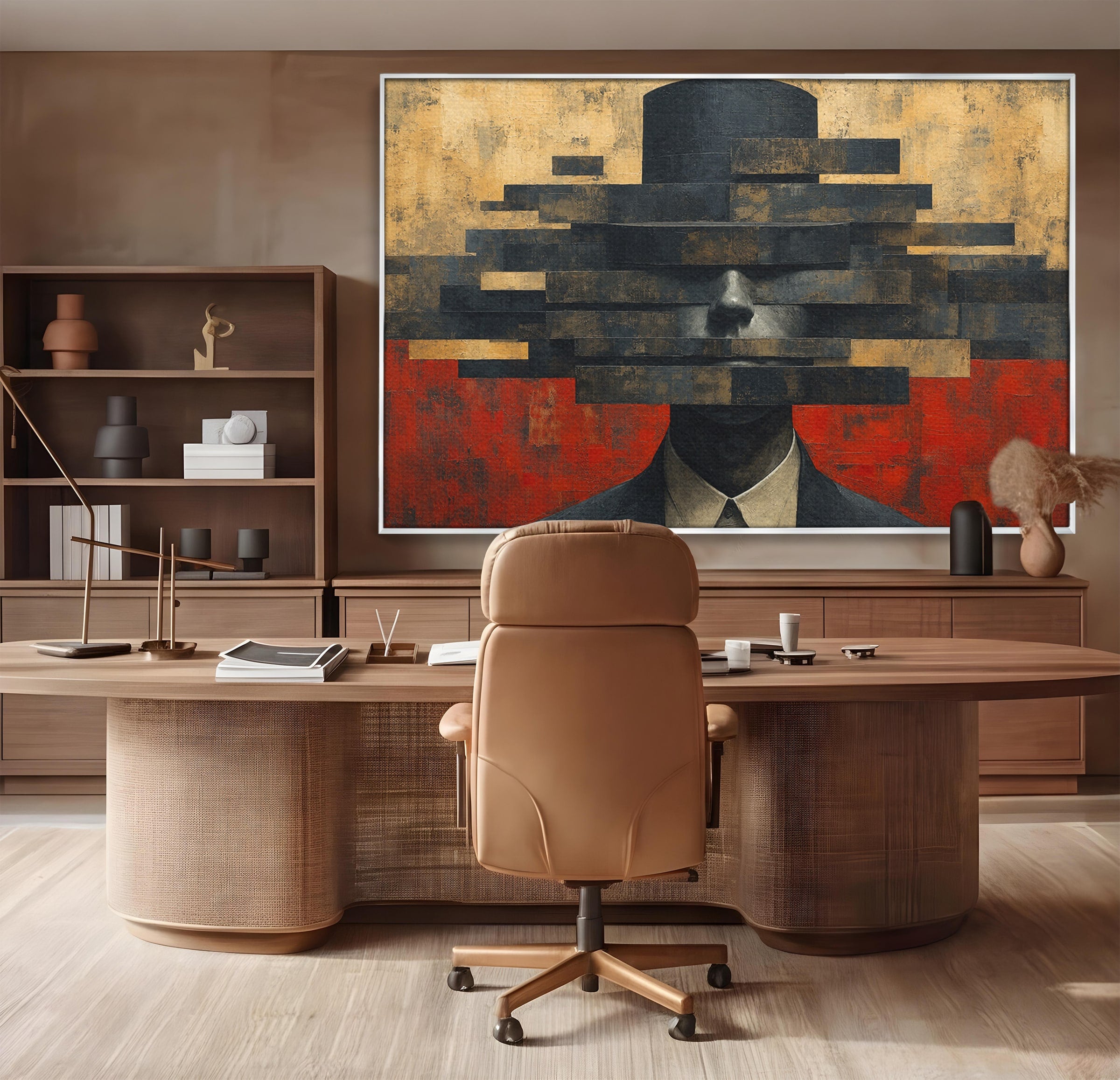 Tablou Canvas Premium LuxCanva® C1402, Omul Cu Palarie Abstracta, Om, Abstract, Palarie, Portret, Birou, Culori Vibrante