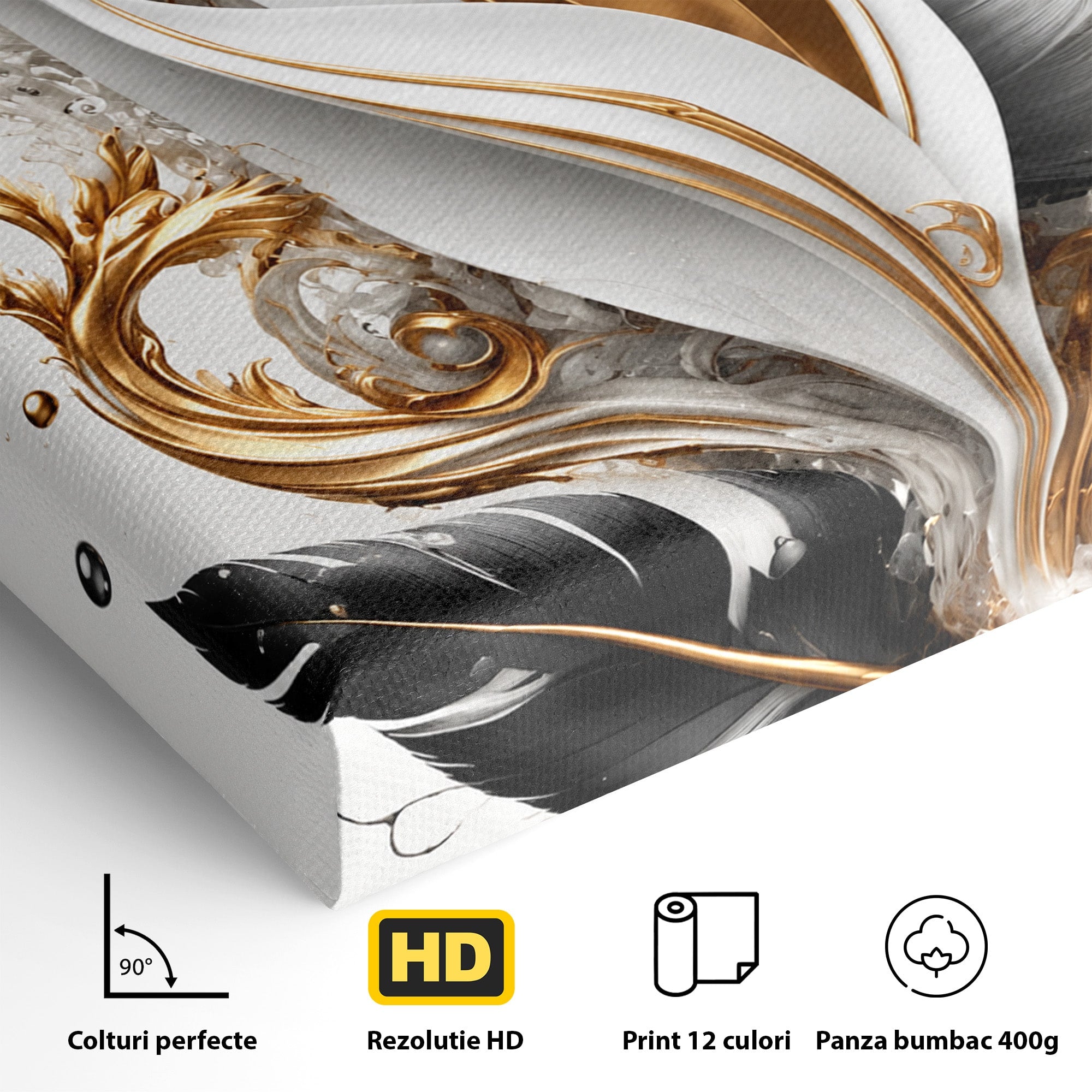 Tablou Canvas Premium LuxCanva® C1403, Armonie De Pene, Pene, Abstract, Eleganta, Arta Moderna, Living, Culori Vibrante