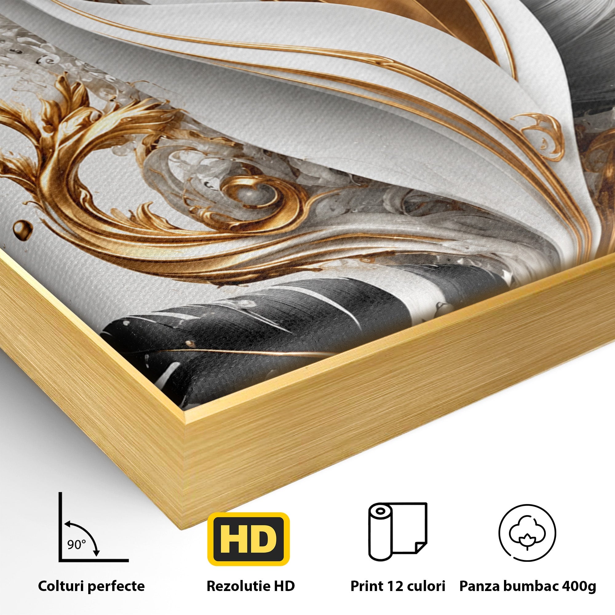 Tablou Canvas Premium LuxCanva® C1403, Armonie De Pene, Pene, Abstract, Eleganta, Arta Moderna, Living, Culori Vibrante