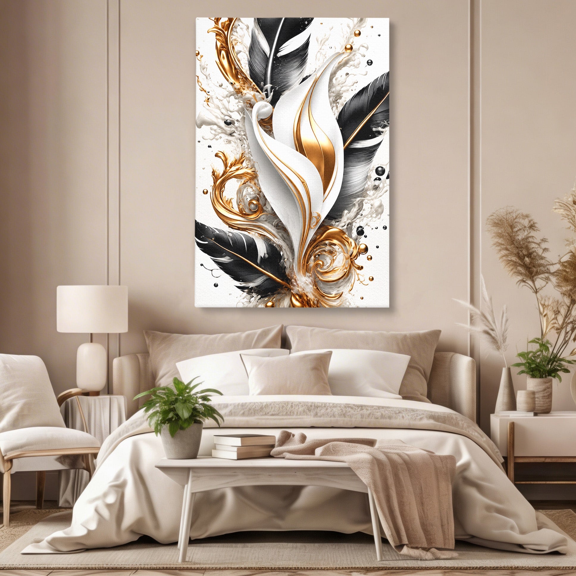 Tablou Canvas Premium LuxCanva® C1403, Armonie De Pene, Pene, Abstract, Eleganta, Arta Moderna, Living, Culori Vibrante
