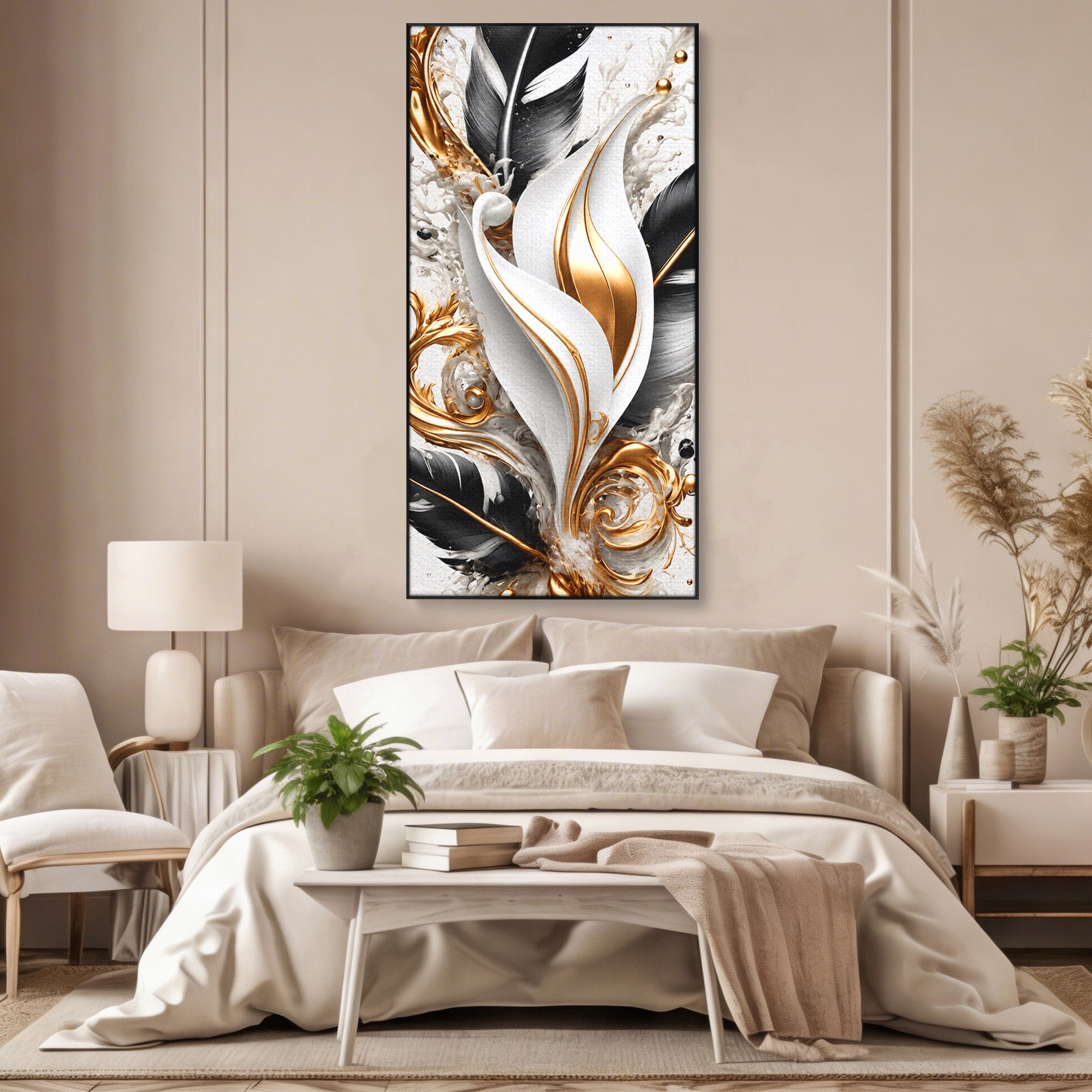Tablou Canvas Premium LuxCanva® C1403, Armonie De Pene, Pene, Abstract, Eleganta, Arta Moderna, Living, Culori Vibrante