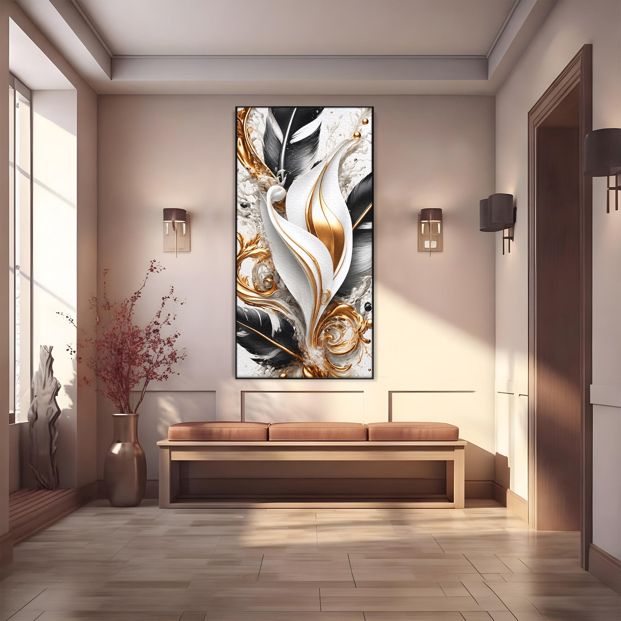 Tablou Canvas Premium LuxCanva® C1403, Armonie De Pene, Pene, Abstract, Eleganta, Arta Moderna, Living, Culori Vibrante