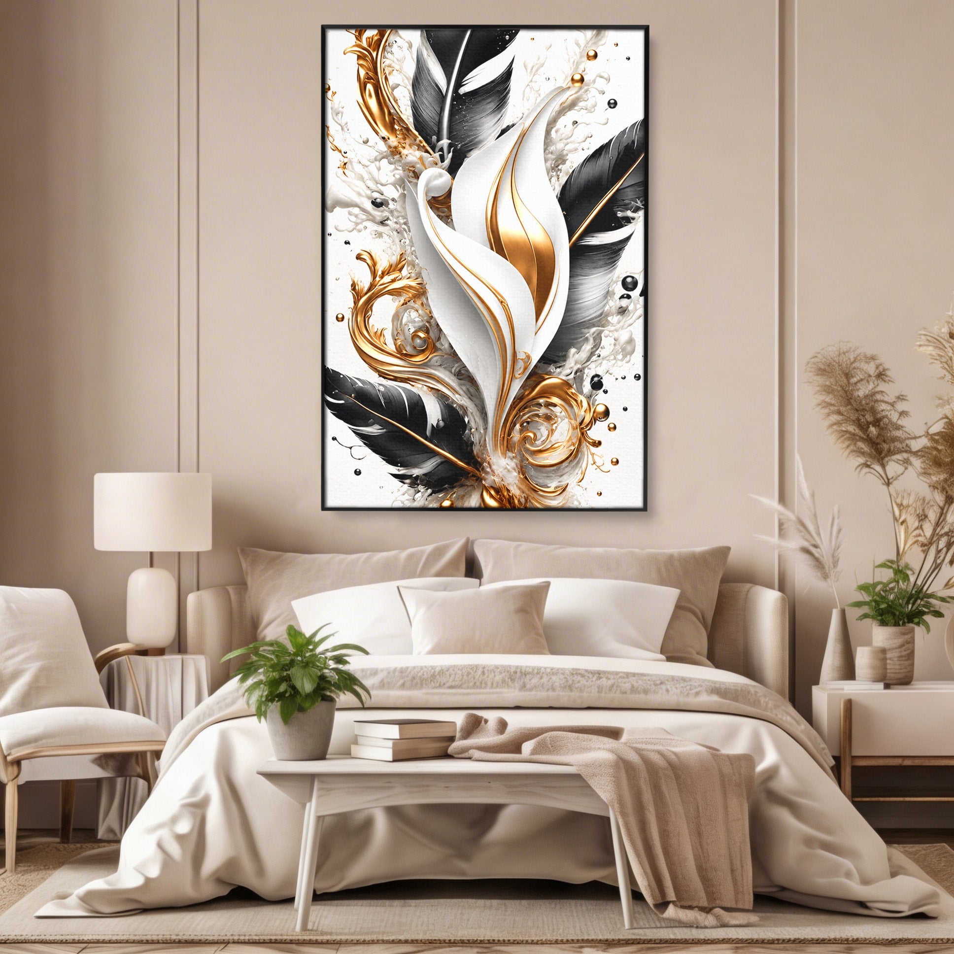 Tablou Canvas Premium LuxCanva® C1403, Armonie De Pene, Pene, Abstract, Eleganta, Arta Moderna, Living, Culori Vibrante