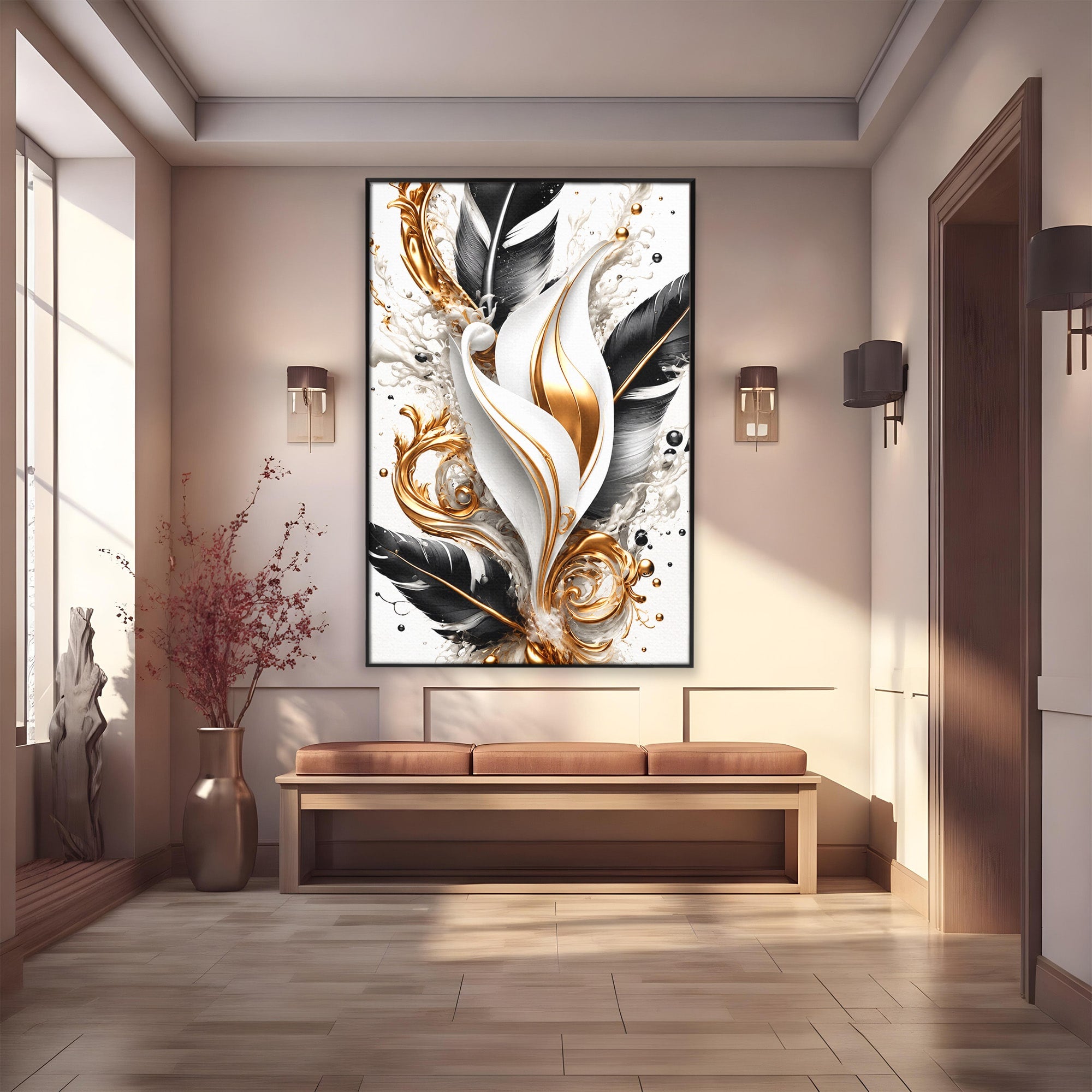 Tablou Canvas Premium LuxCanva® C1403, Armonie De Pene, Pene, Abstract, Eleganta, Arta Moderna, Living, Culori Vibrante