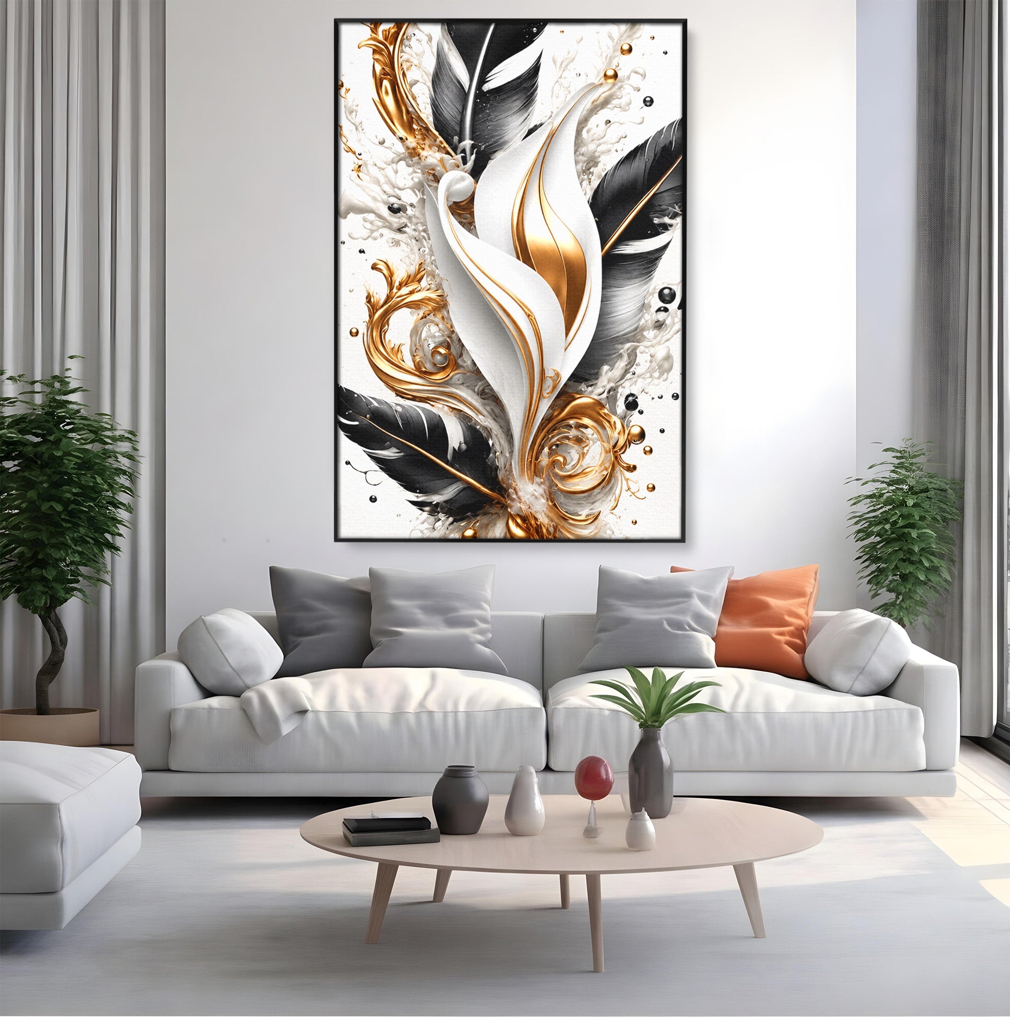 Tablou Canvas Premium LuxCanva® C1403, Armonie De Pene, Pene, Abstract, Eleganta, Arta Moderna, Living, Culori Vibrante