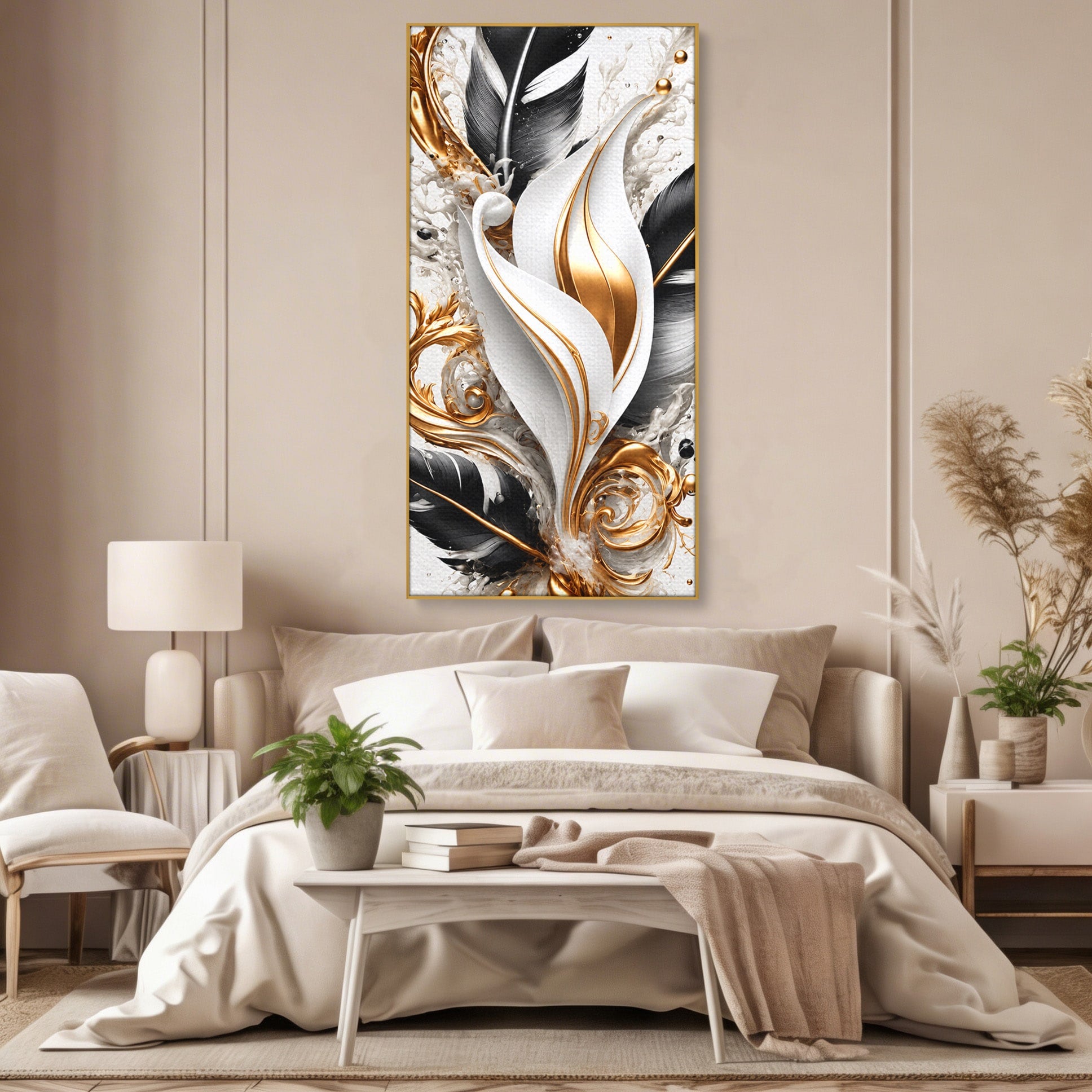 Tablou Canvas Premium LuxCanva® C1403, Armonie De Pene, Pene, Abstract, Eleganta, Arta Moderna, Living, Culori Vibrante